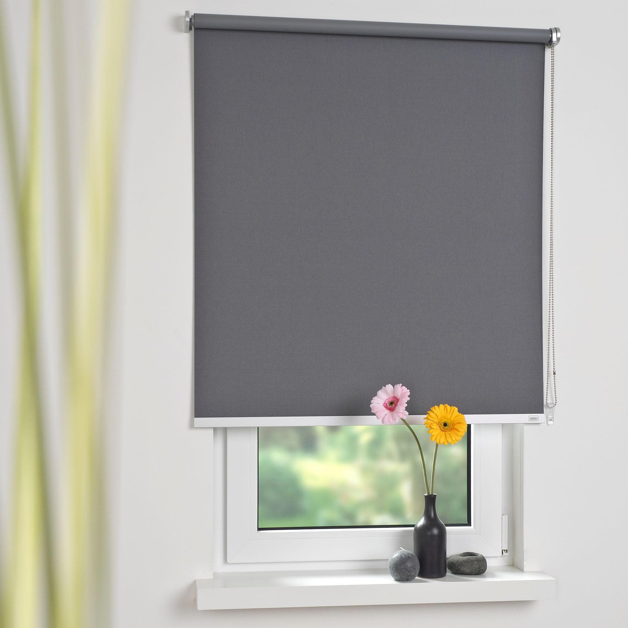 Seitenzugrollo Verdunklung Dunkelgrau Metall Polyester