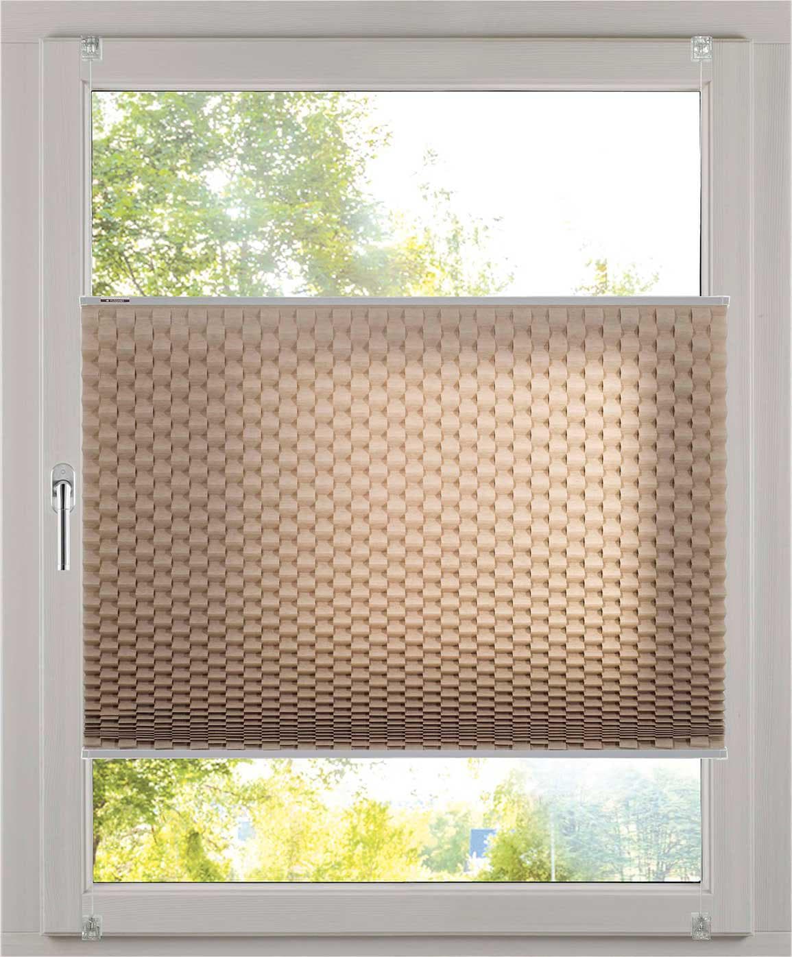 K-home Diamantplissee Grau Weiß 3D-Effekt Klemmfix