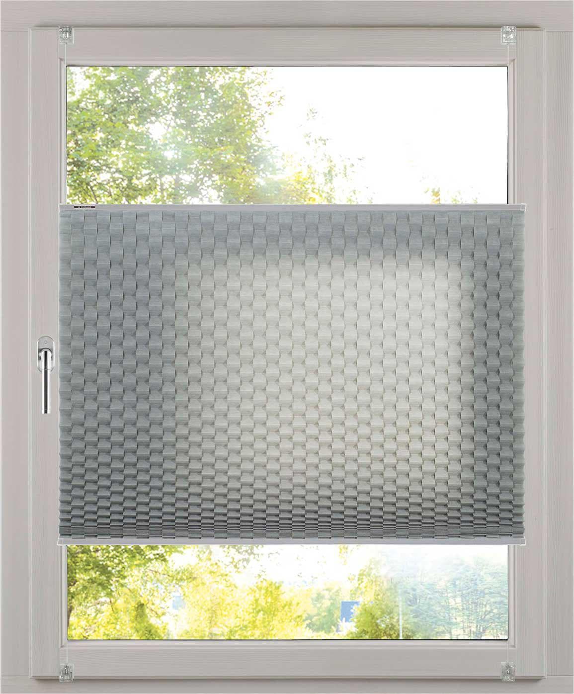 K-home Diamantplissee Grau Weiß 3D-Optik Klemmfix