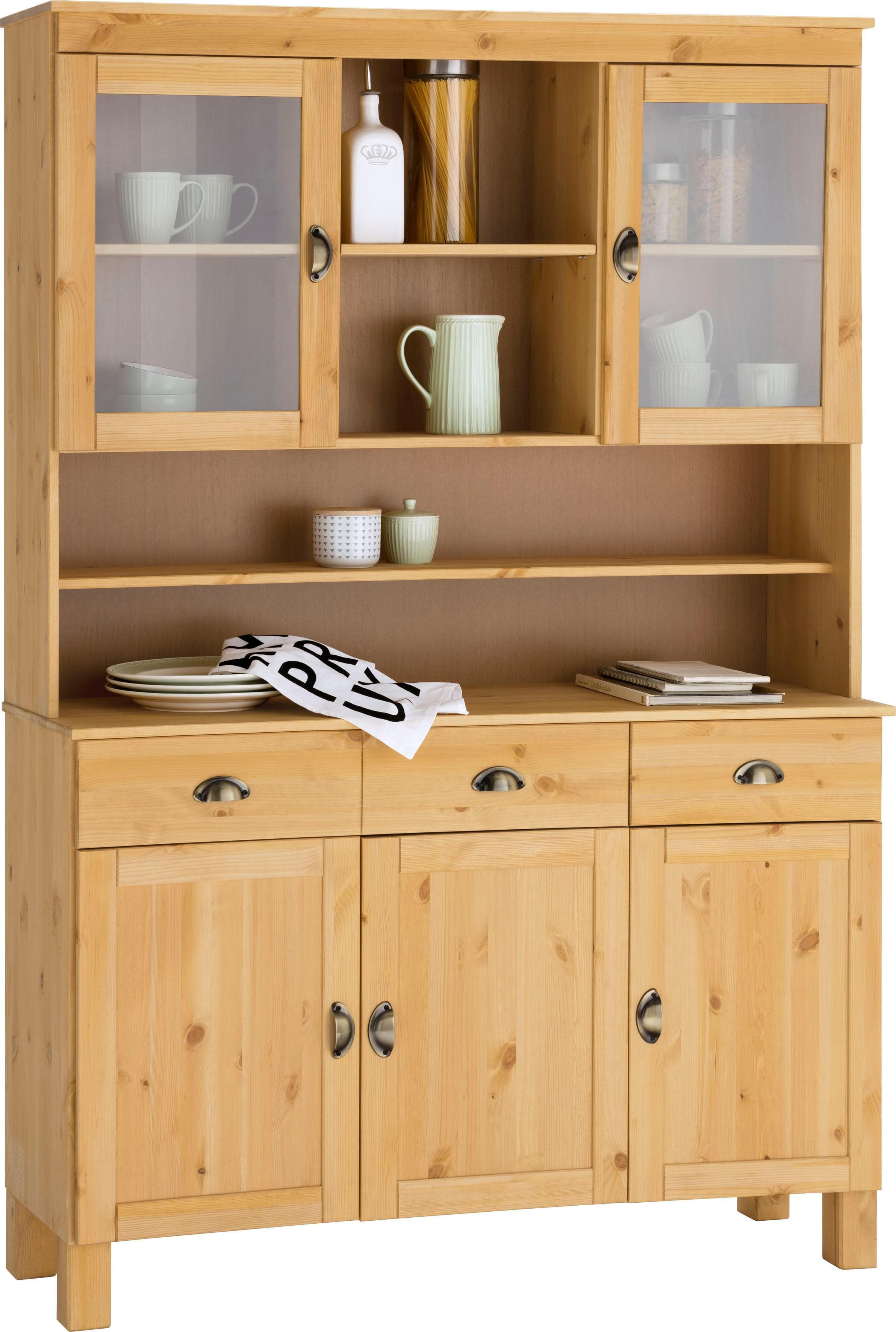 HOME AFFAIRE Oslo Küchenbuffet Massivholz Beige Glastüren