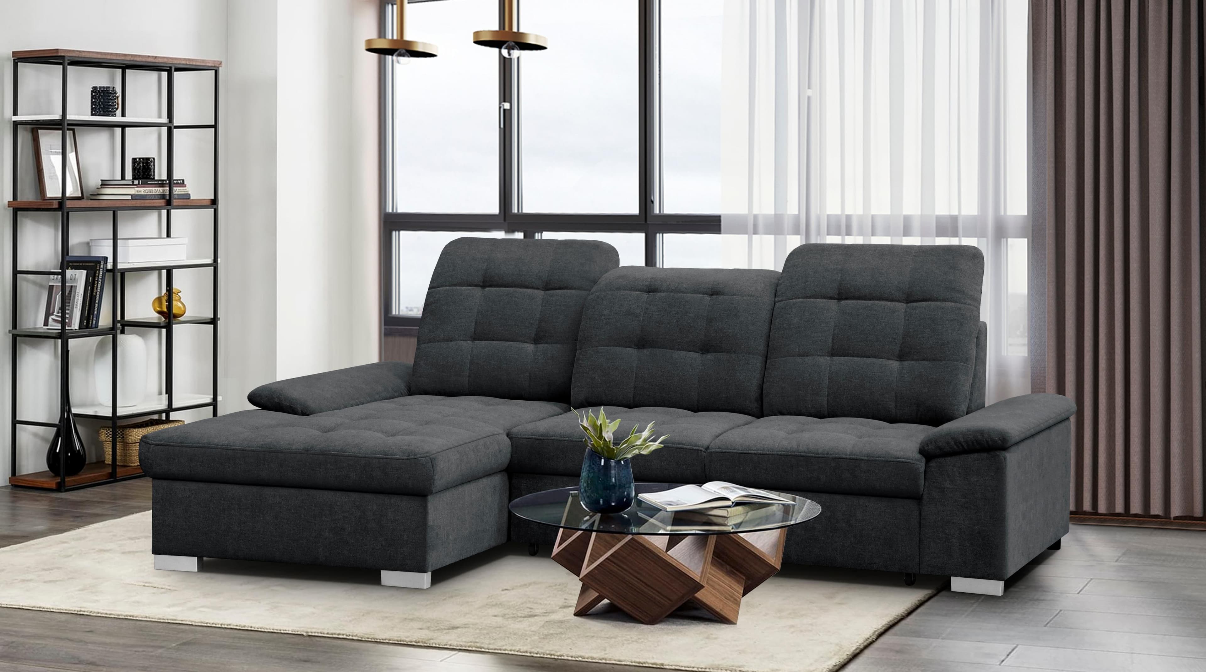 Ecksofa WERK2 Carmen mit Bettfunktion & Bettkasten Anthrazit