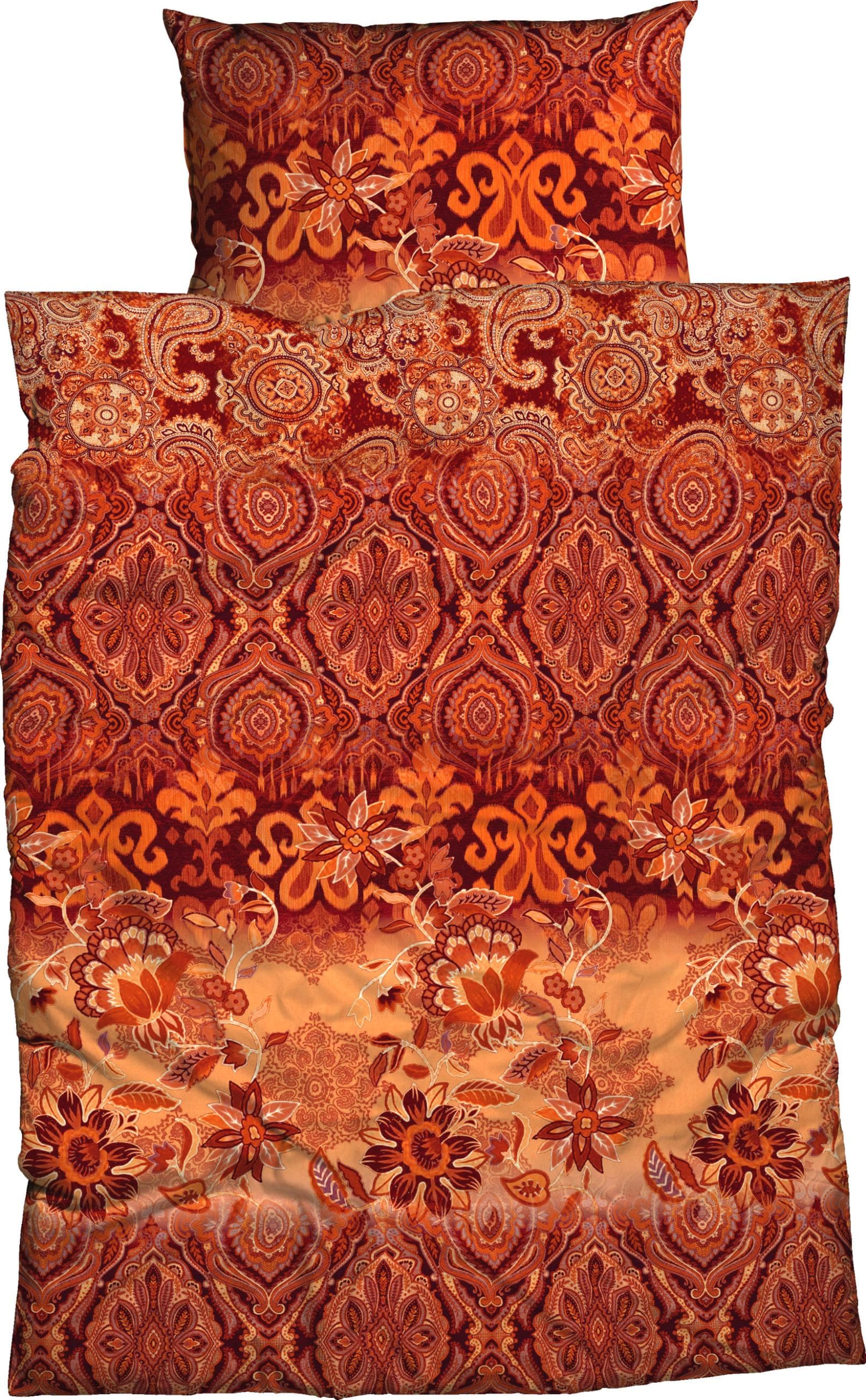 CASATEX Suzani Bettwäsche Set 3-tlg. Satin 100% Baumwolle Rubin Orange