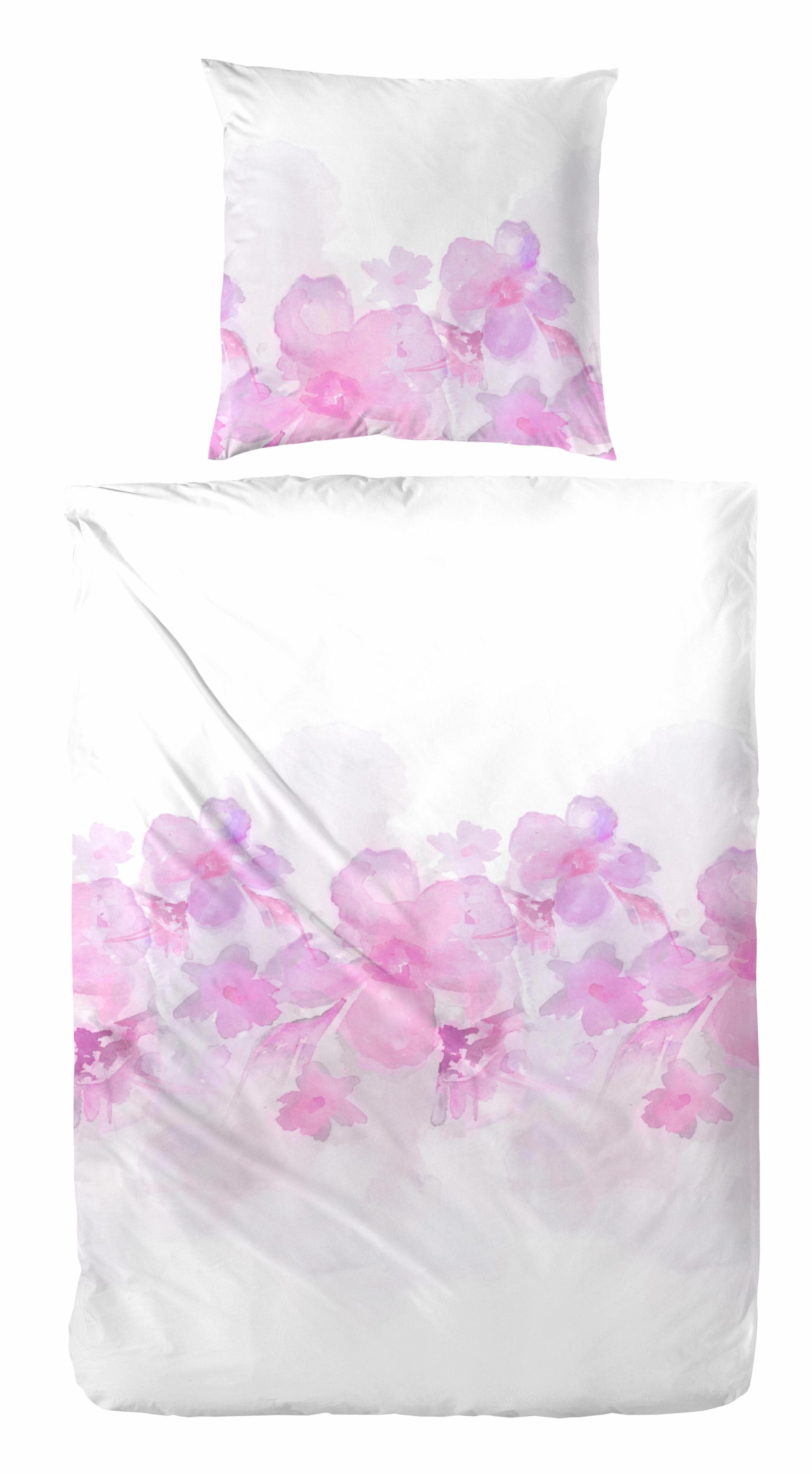 Primera Bettwäsche Zelis Rosa Weiß Mako-Satin Blumen