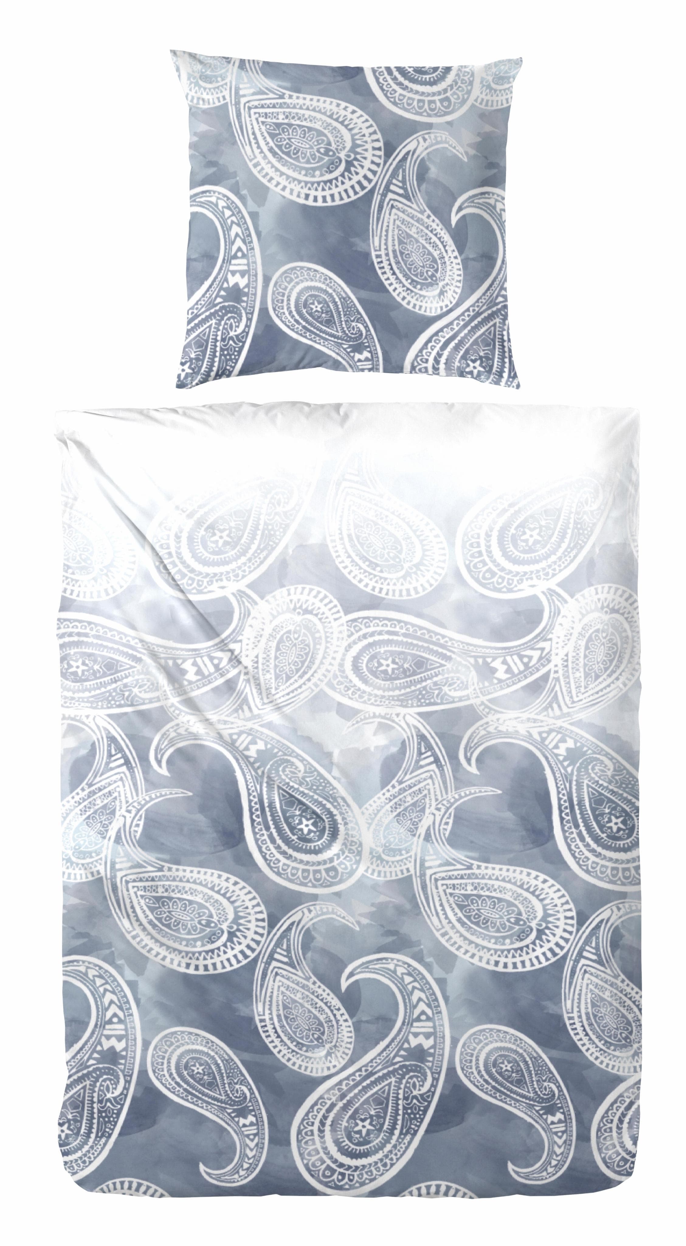 Bettwäsche PRIMERA Mai Blau Weiß Mako-Satin Ranken