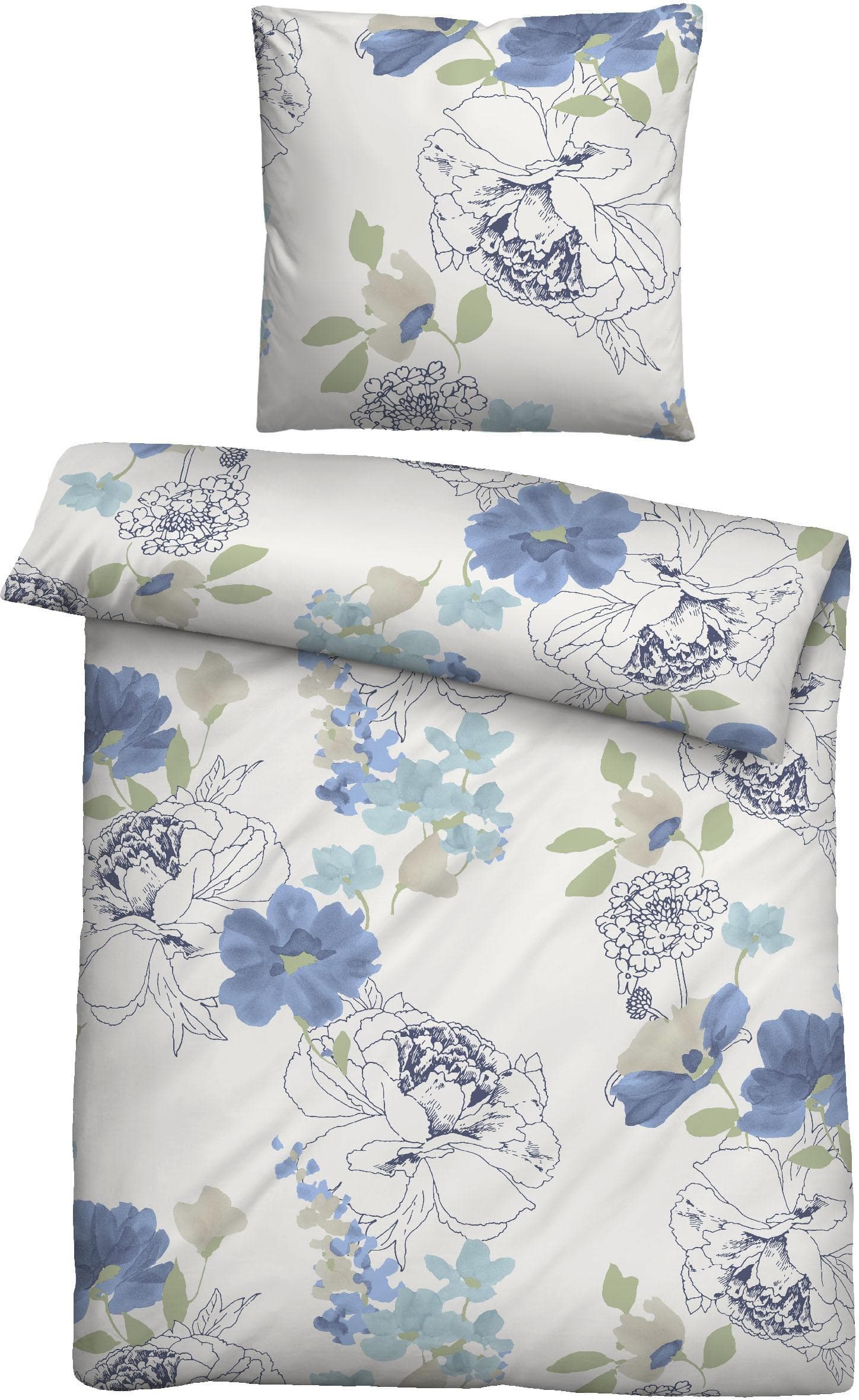 Castell Bettwäsche Josua Taubenblau 100% Baumwolle Floral
