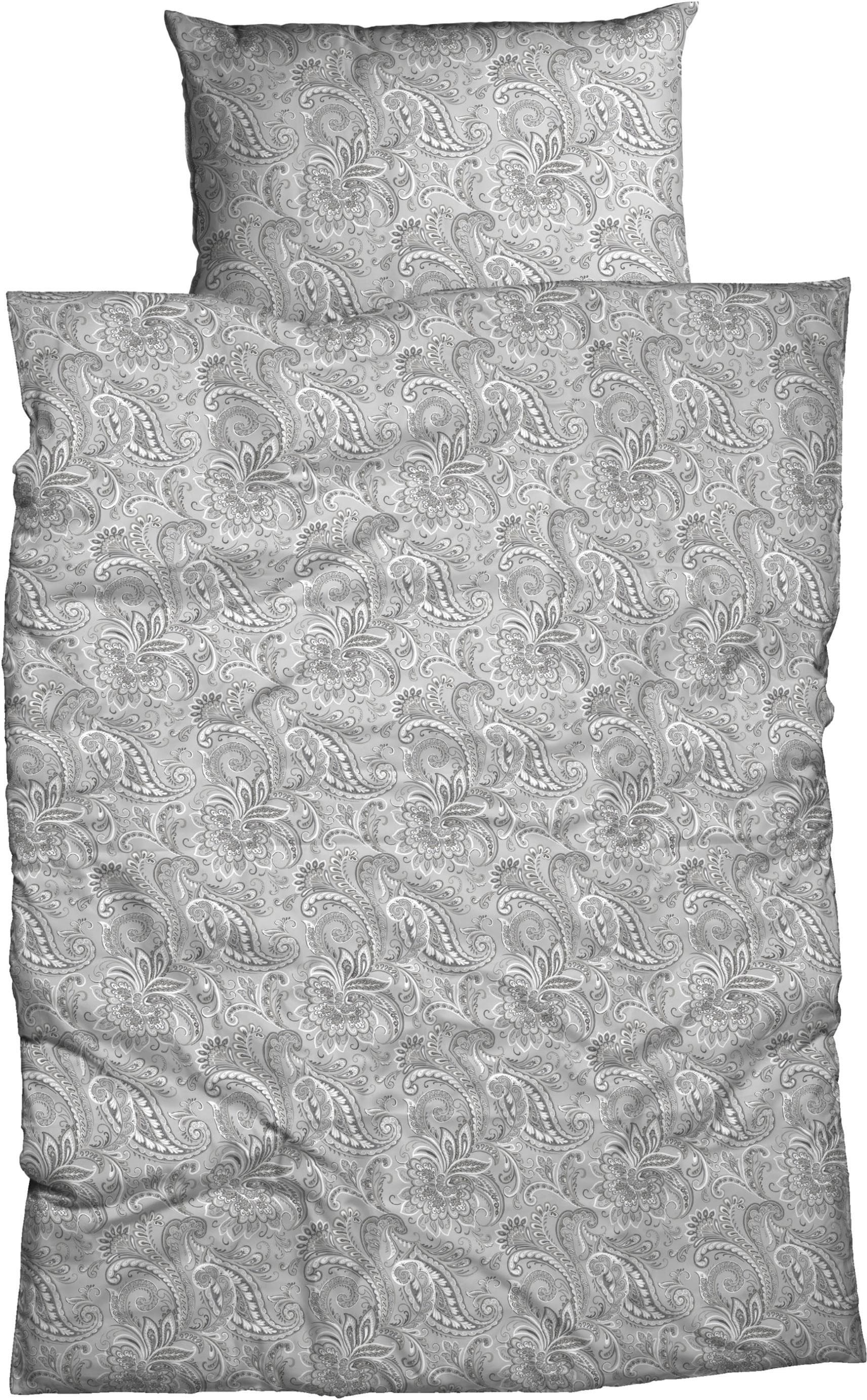 Bettwäsche im Paisley-Stil aus Baumwolle, Silber