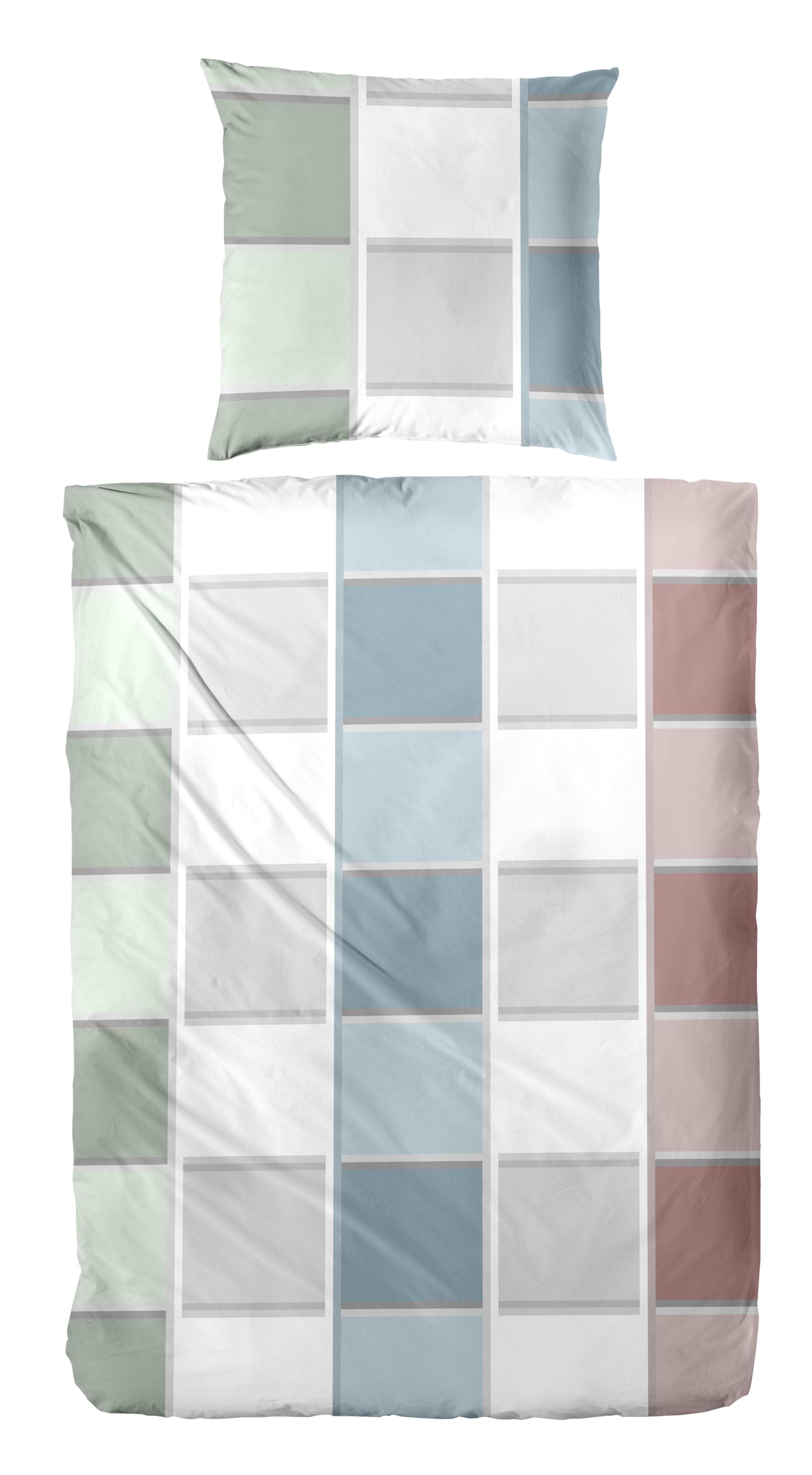 Primera Mako-Satin-Bettwäsche Blau Kariert 100% Baumwolle
