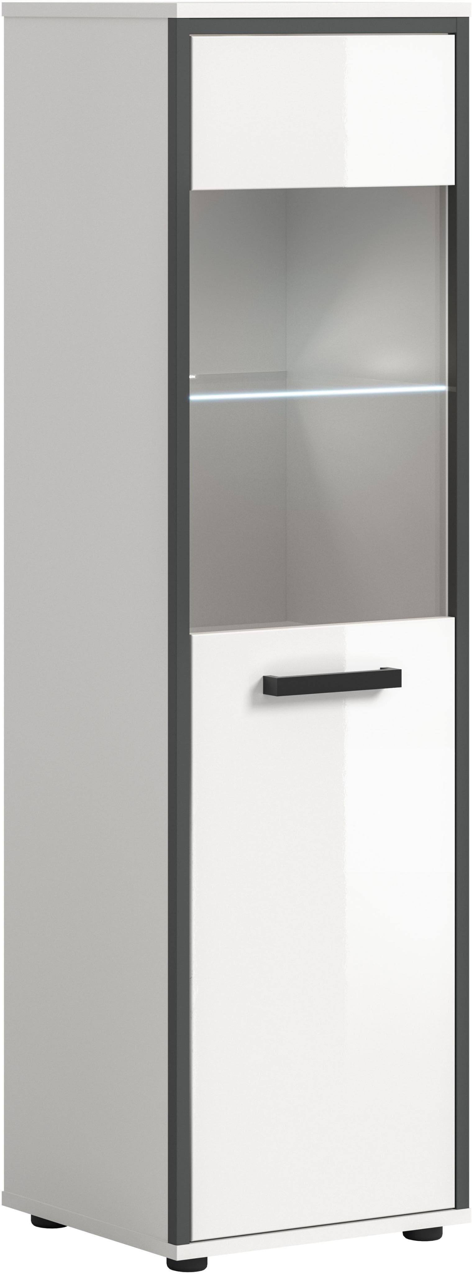 Welltime Midischrank Kajo Hochglanz Front mit Beleuchtung und Glastür