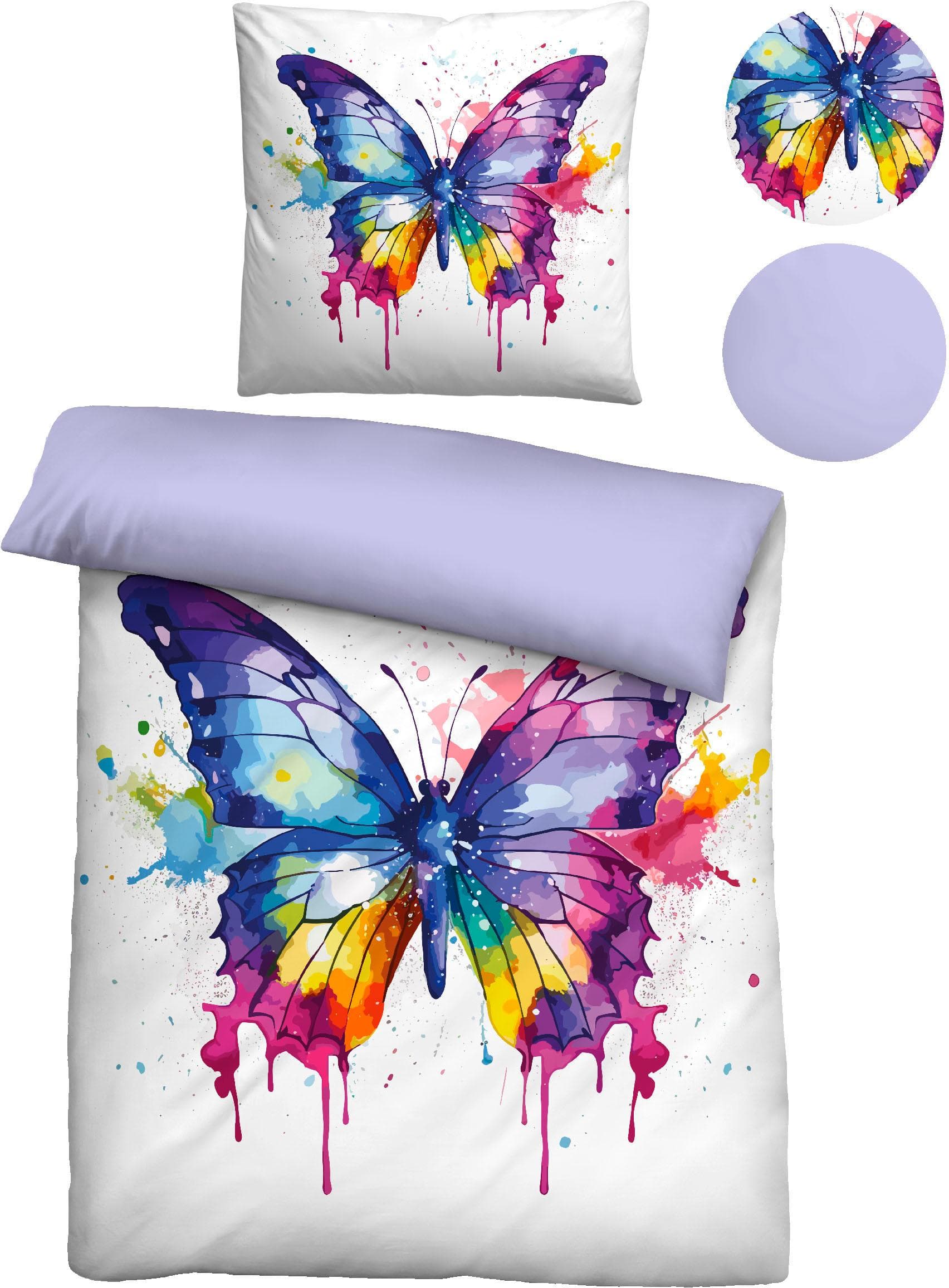 Biberna Linon-Bettwäsche: Schmetterling Muster, Baumwolle, 2-teilig