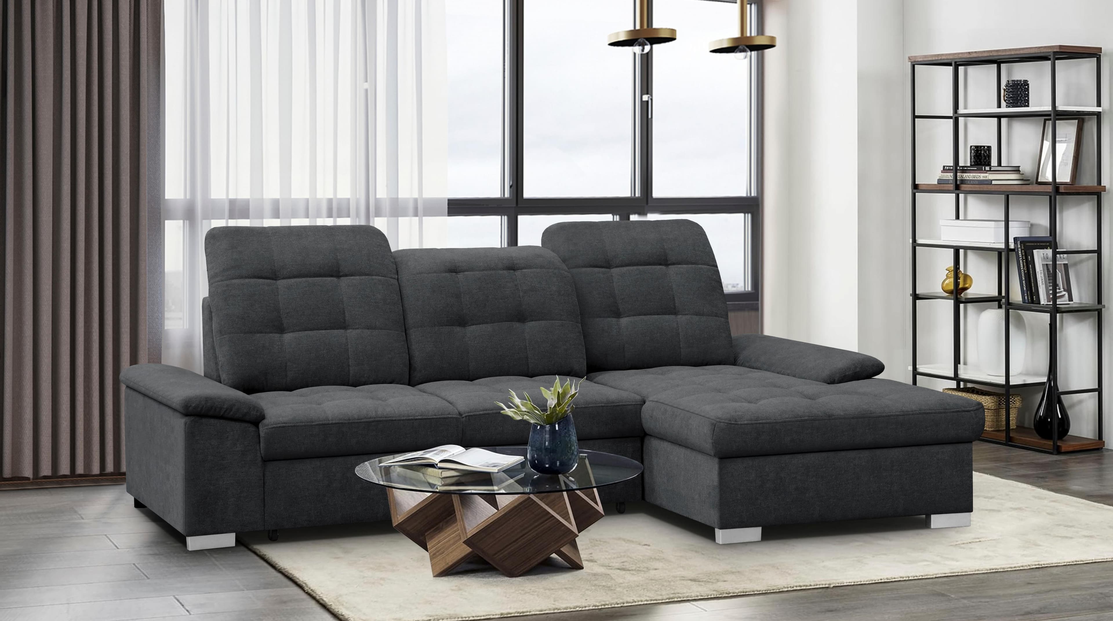 Ecksofa WERK2 Carmen mit Bettfunktion und Bettkasten Anthrazit