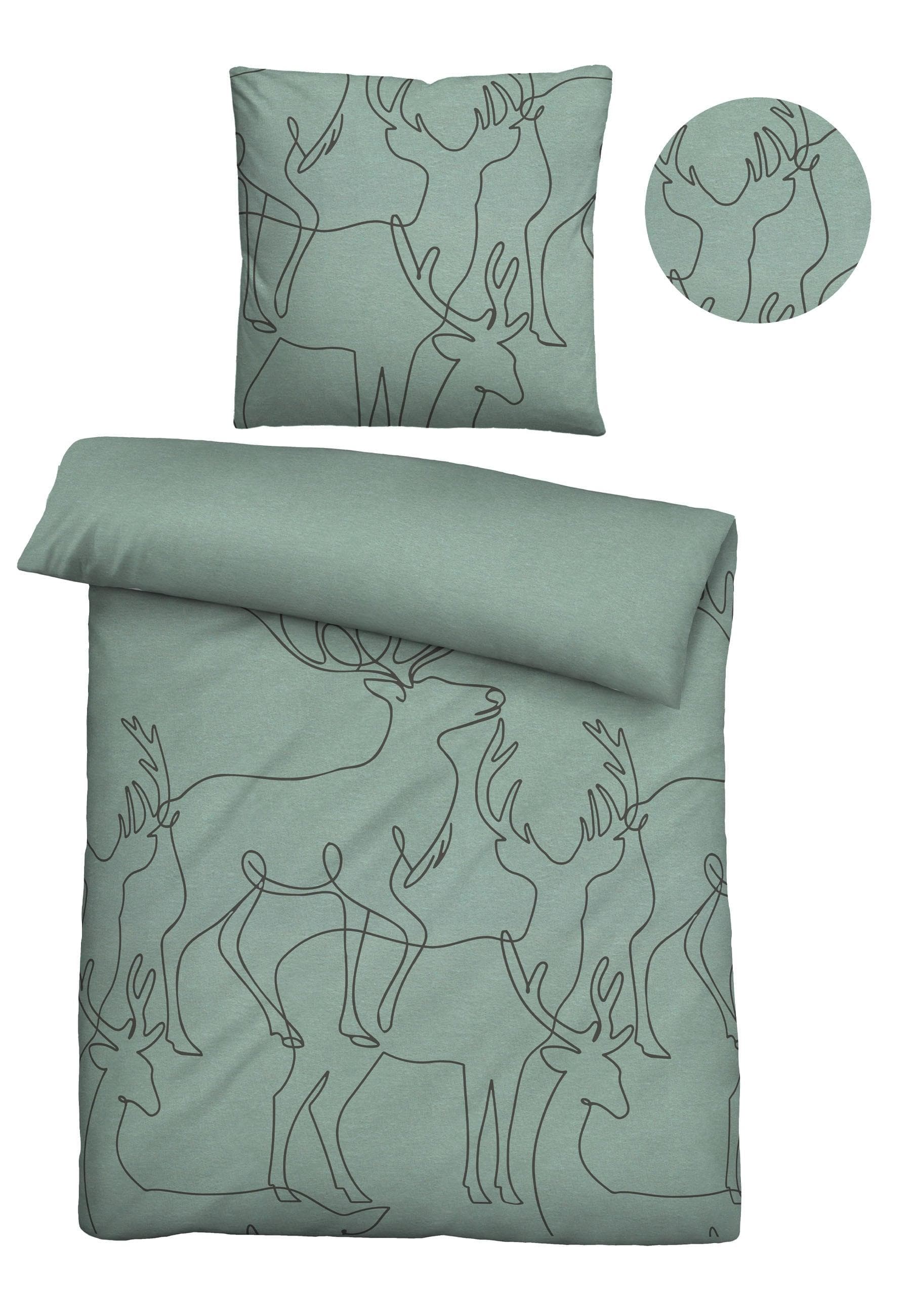 BIBERNA Bettwäsche Braun Melange Hirsch 135x200cm Flanell