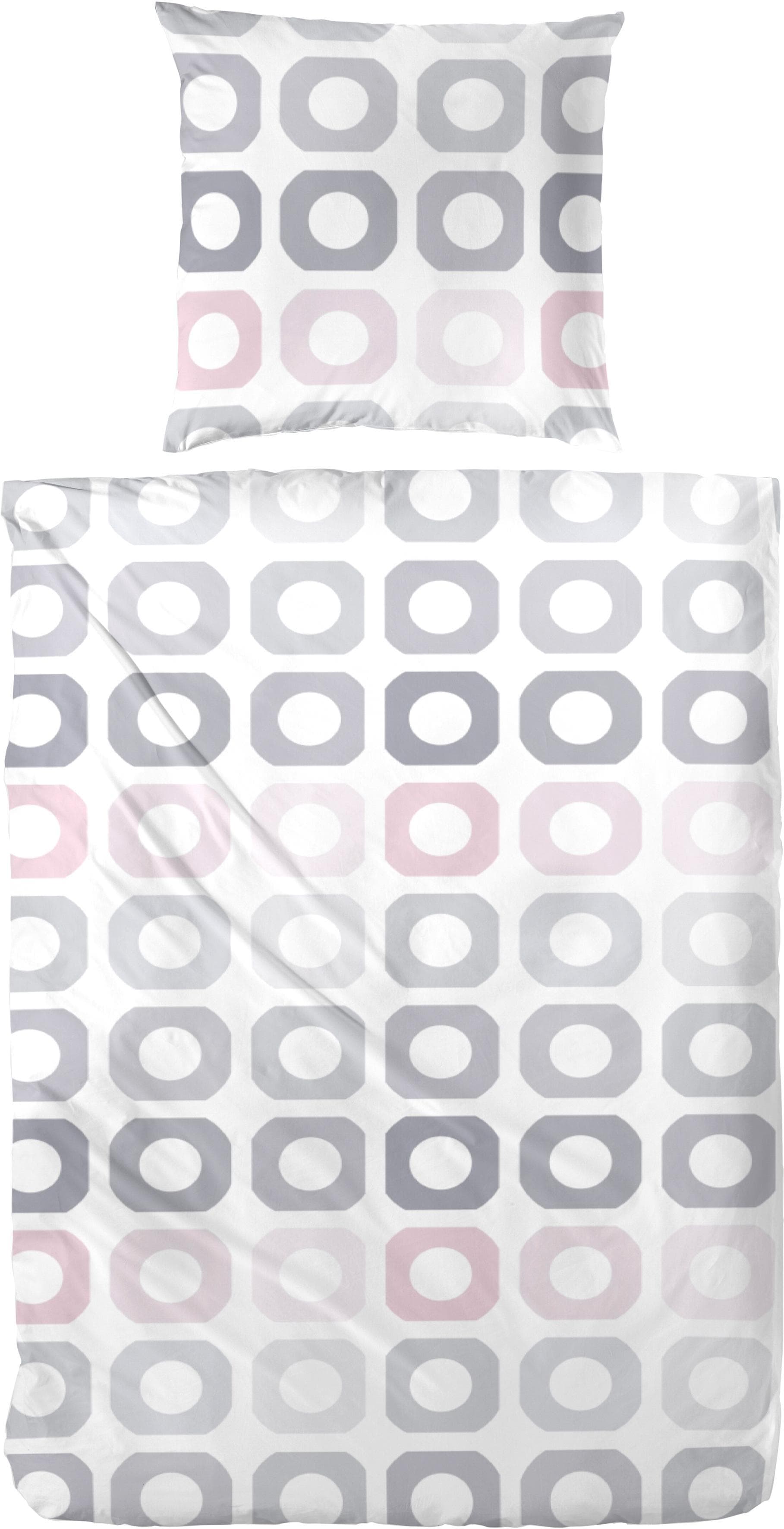 Primera Bettwäsche "Mine" - Muster in Weiß/Grau, Baumwolle, Reißverschluss