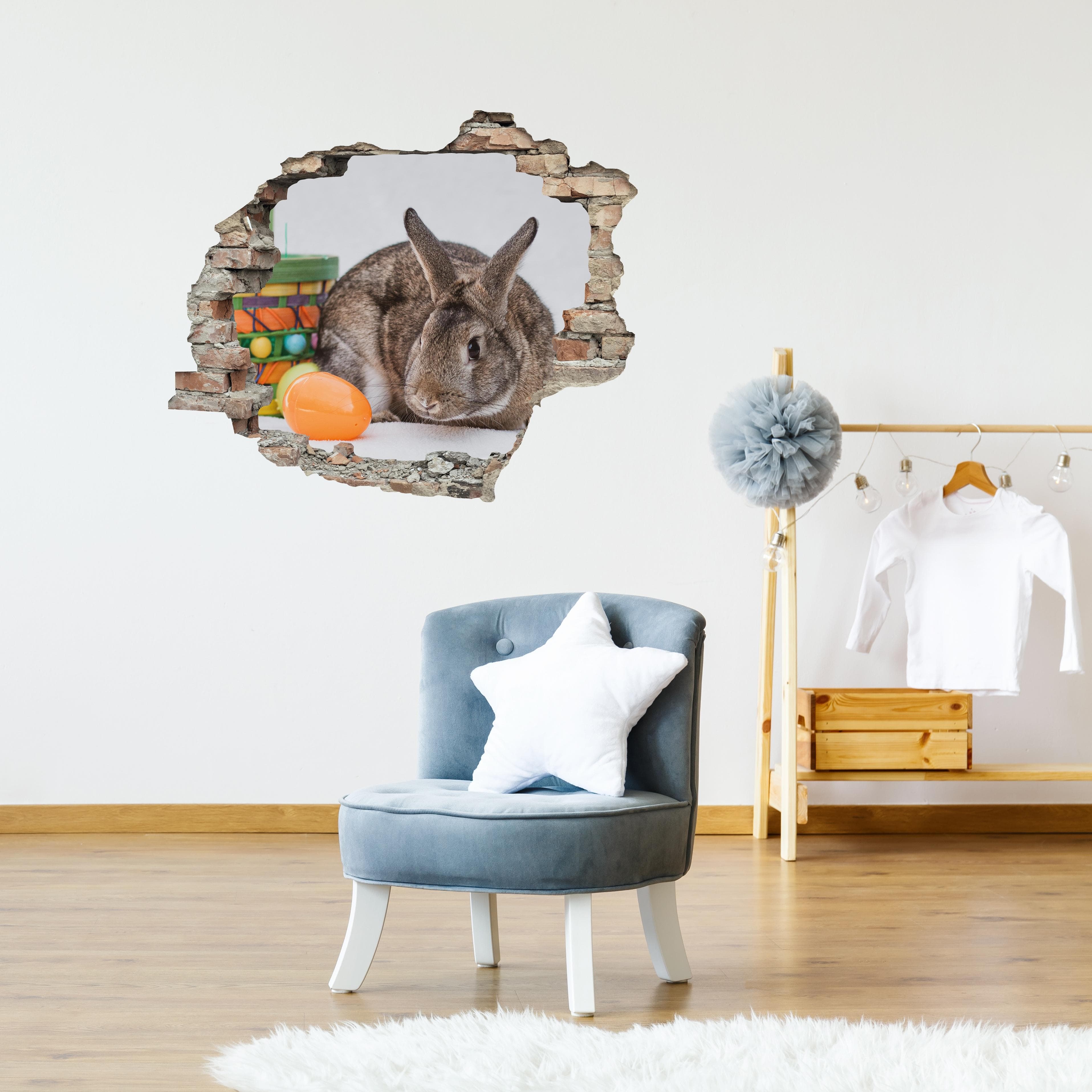 3D-Wandtattoo QUEENCE Osterhase mit Osterkorb Bunt Wandtattoo