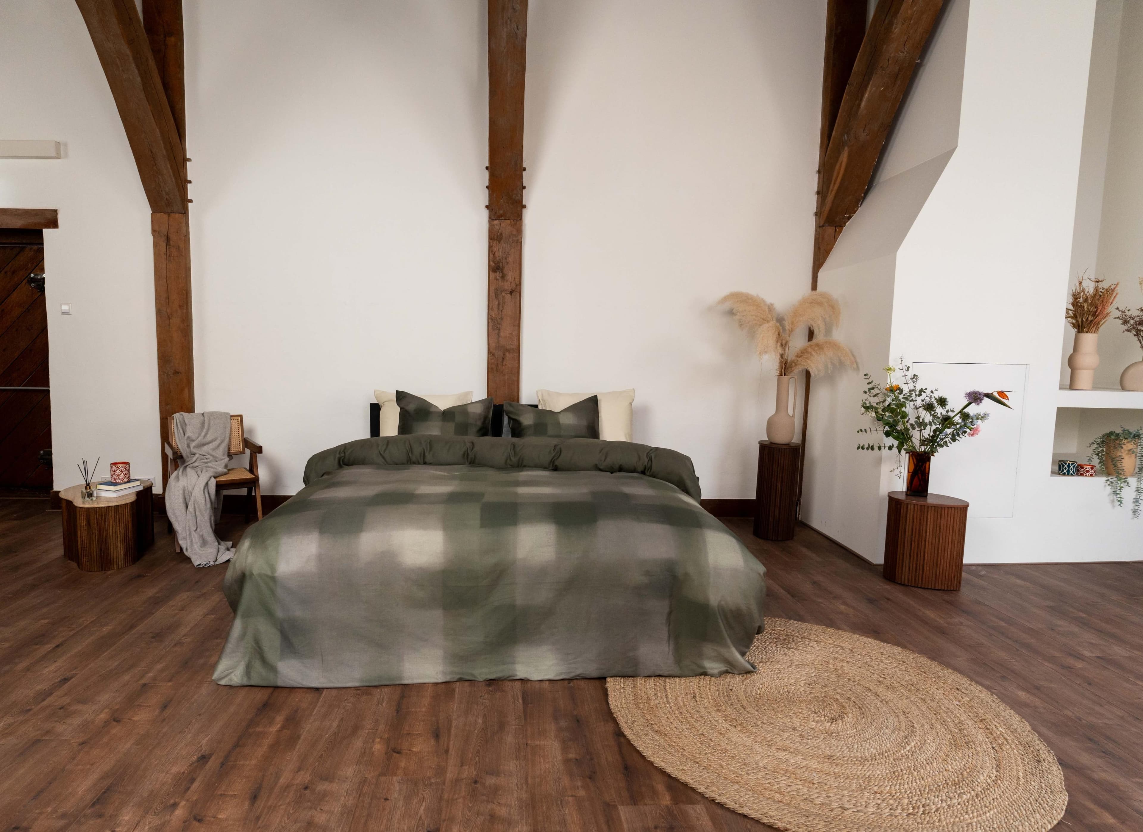 KAYORI Koya Bettwäsche Set Grün Mako-Satin Wendebettwäsche