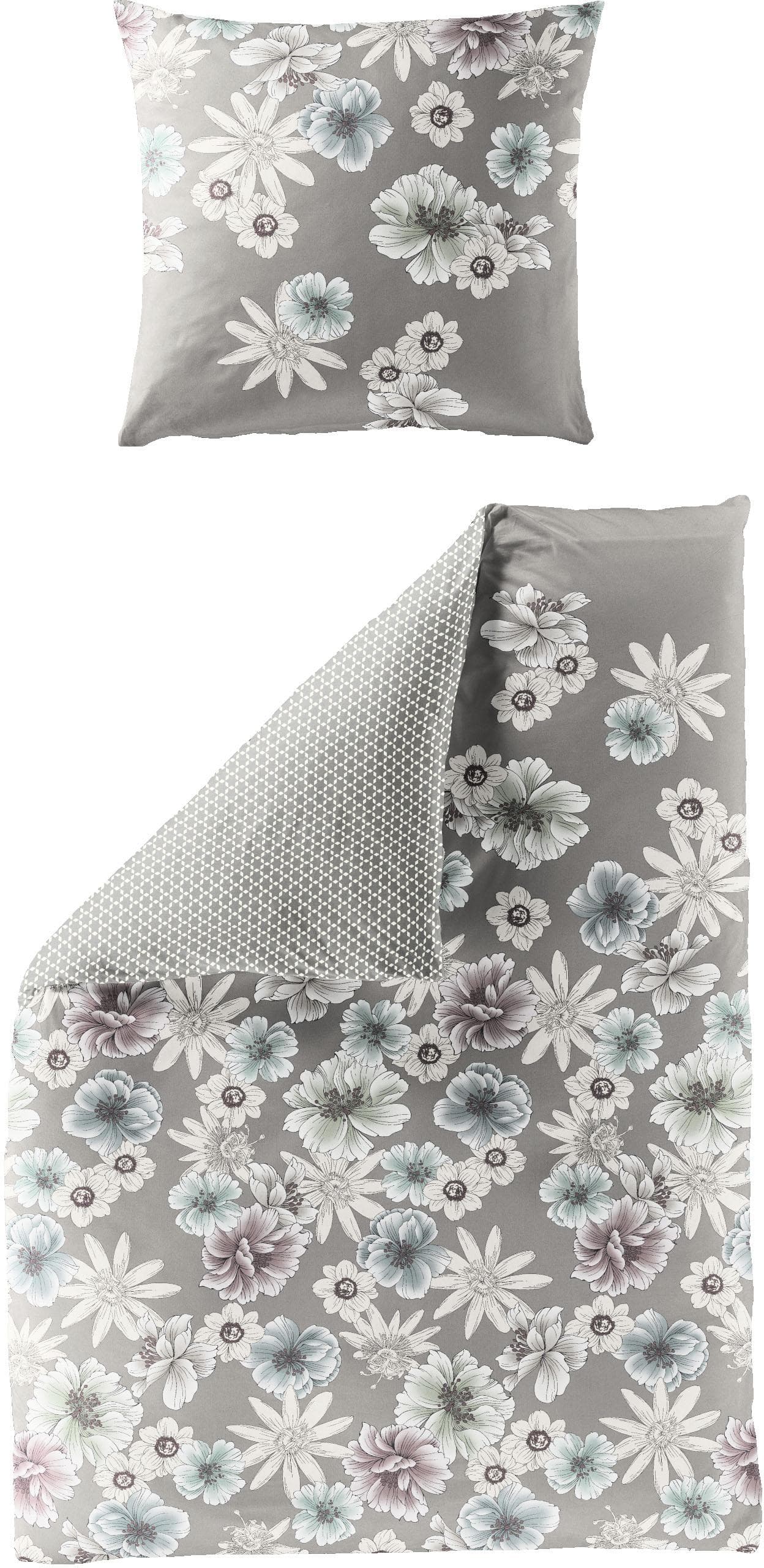 JEKATEX Bettwäsche DALIA Mako-Satin Grau 100% Baumwolle