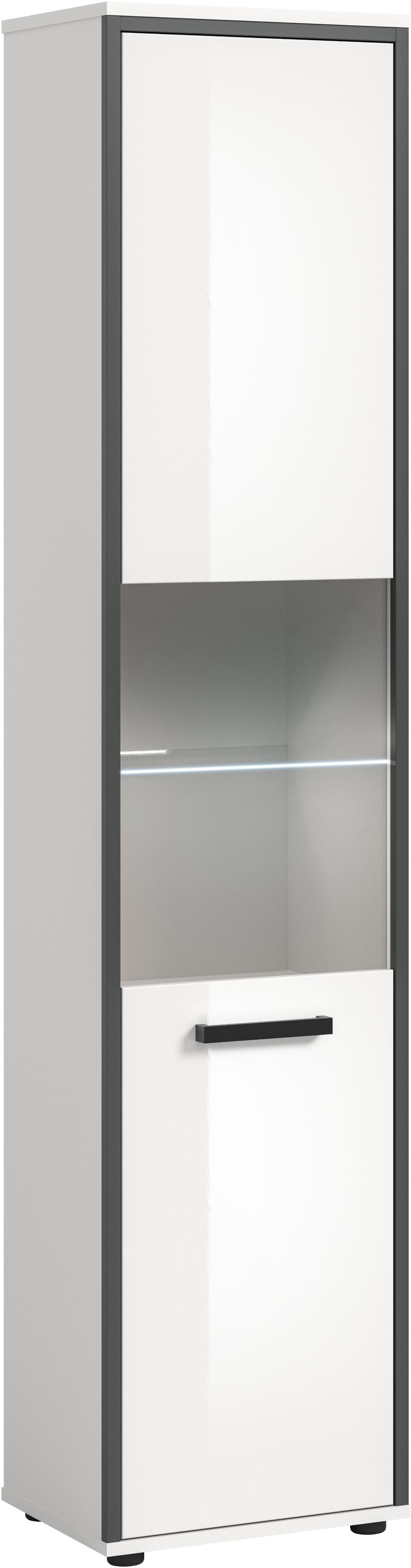 welltime Hochschrank KAJO Hochglanz Front mit Beleuchtung Glastür 6 Fächer