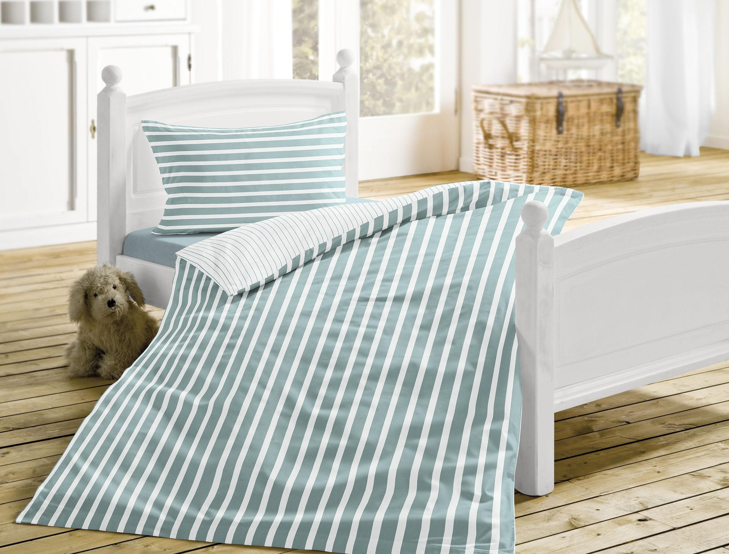 Irisette Kinderbettwäsche Nora-Kids Mako-Satin Jade Streifen