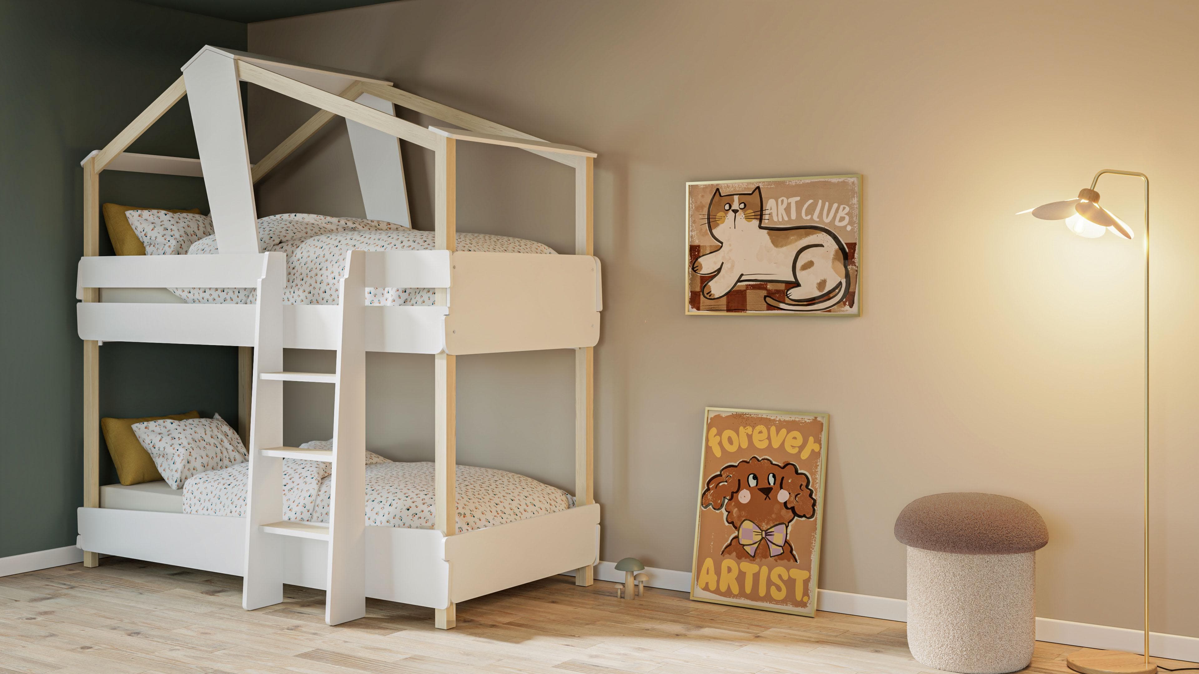 Kinderbett DEMEYERE GROUP Timber Samtweiß Eiche Etagenbett