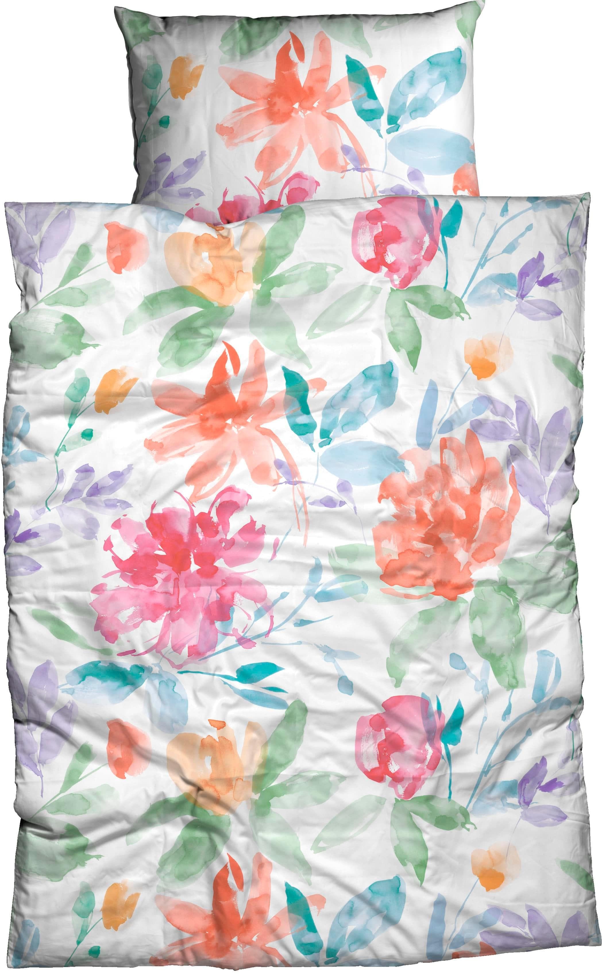 Bunte Baumwoll-Bettwäsche mit Blütendesign