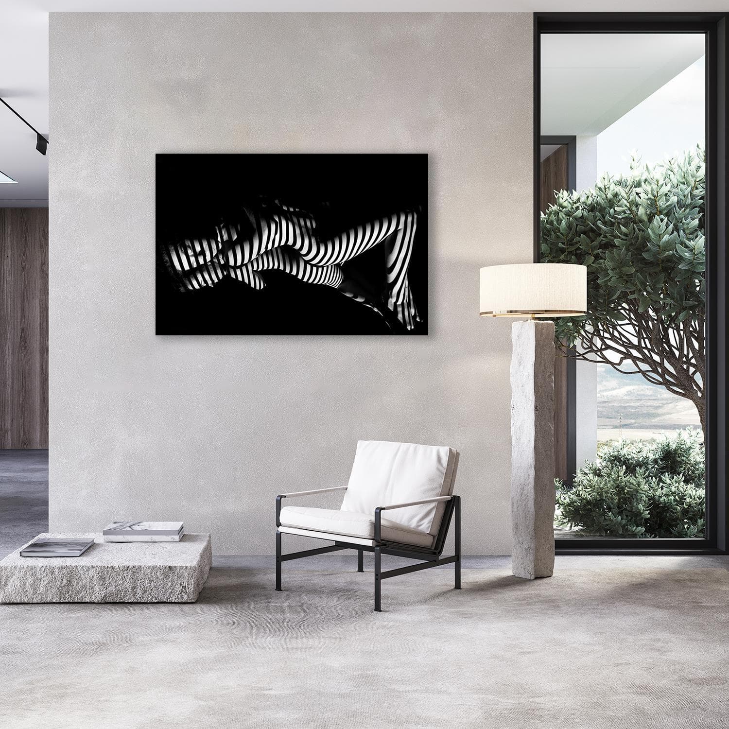 QUEENCE Wandbild Nackter Frauenkörper mit Schatten umhüllt Grau Alu-Dibond