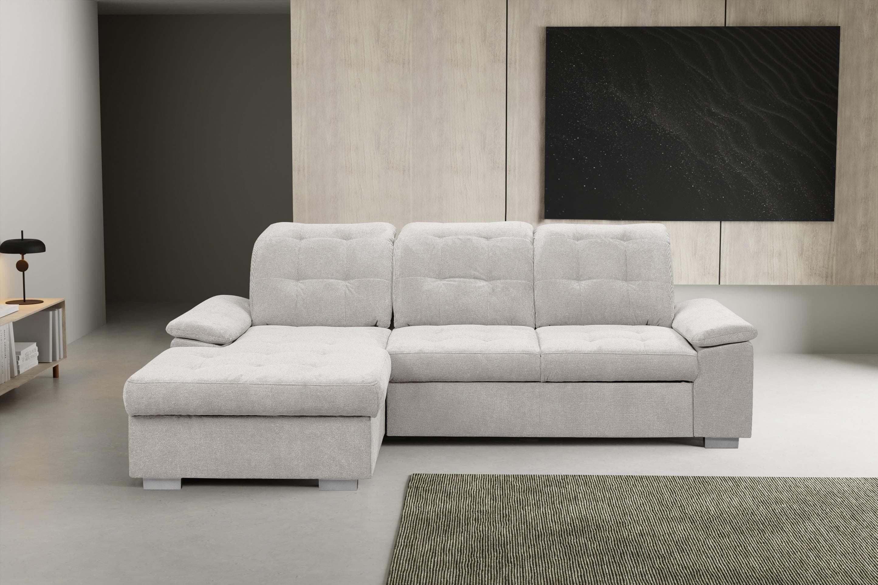 Ecksofa WERK2 Carmen mit Bettfunktion und Bettkasten in Creme