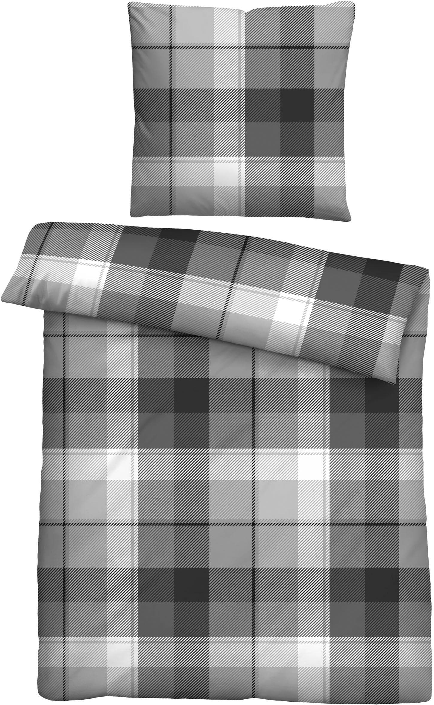 Castell Bettwäsche 2-tlg. Titanium Kariert Mikrofaser