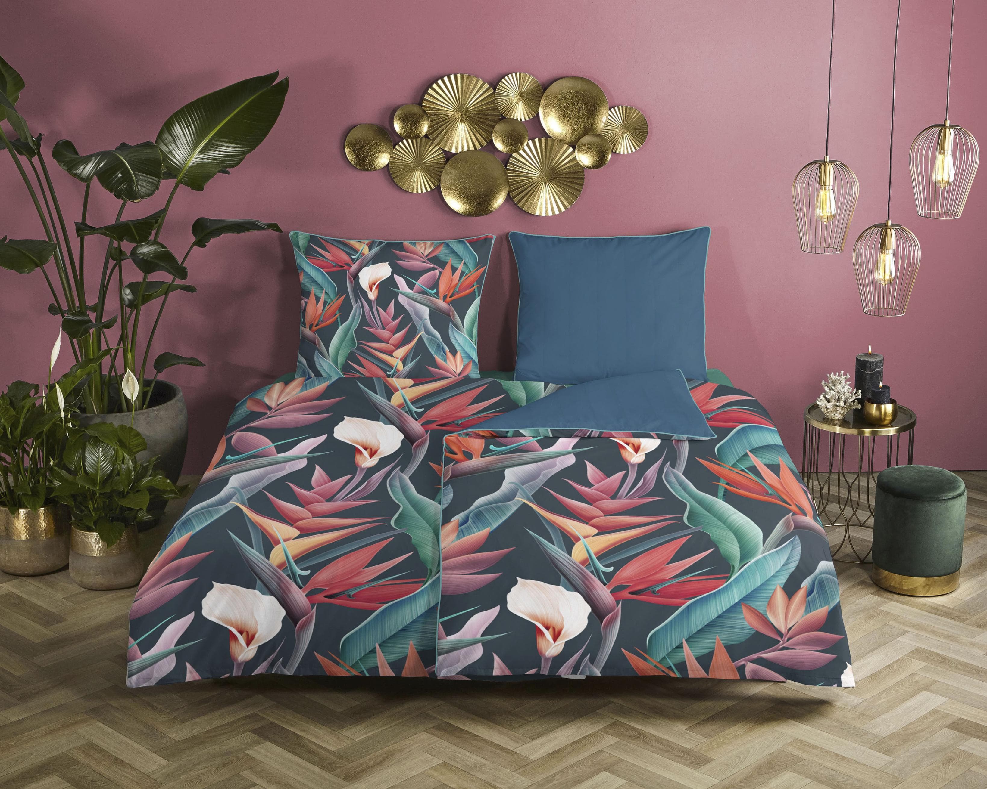 Descanso Chloe Bettwäsche Set 3-tlg. Satin Bio-Baumwolle Blau Bunt
