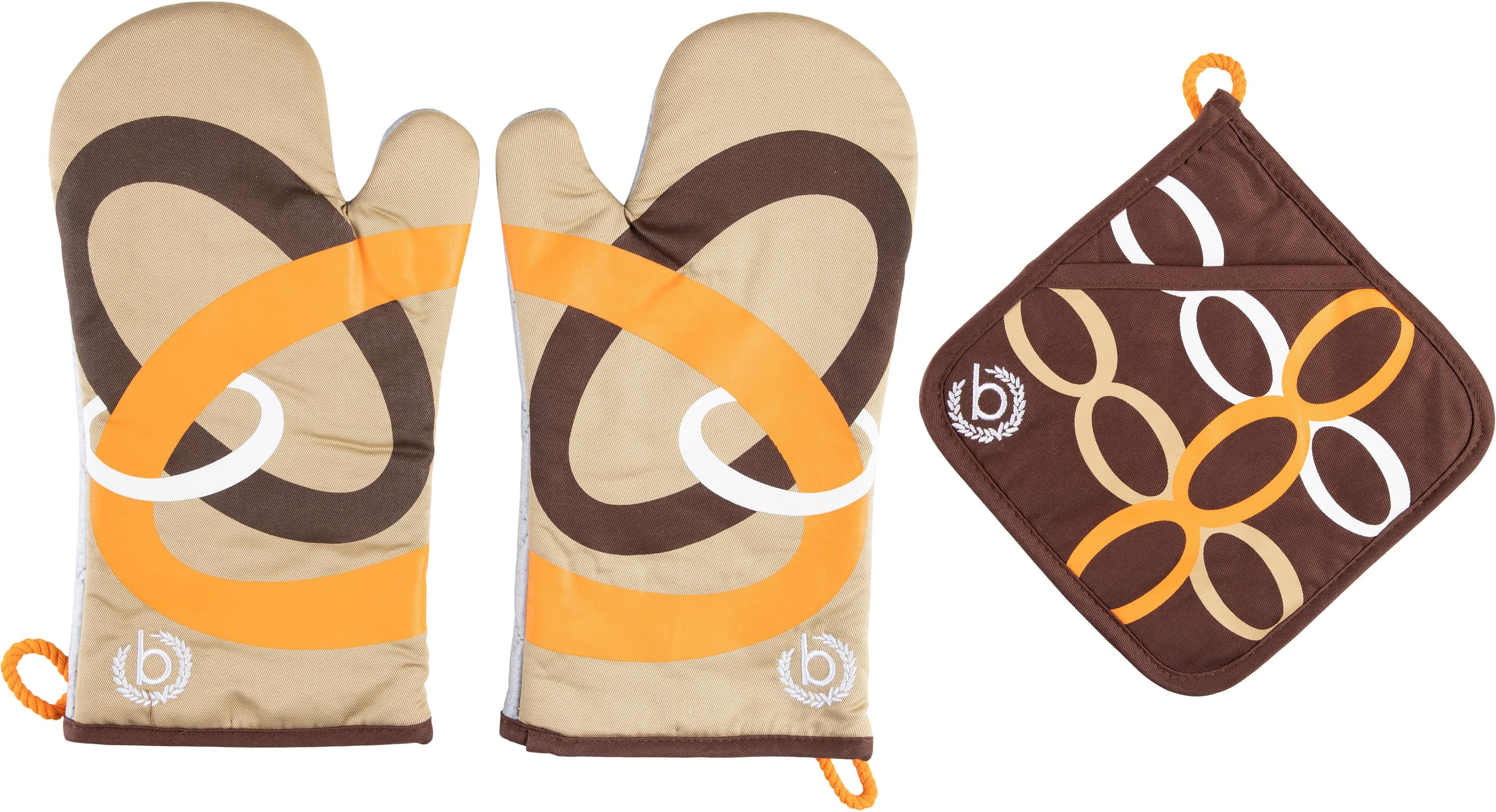 BUGATTI Topfhandschuhe Set 3-tlg. Ellipse Orange/Braun/Weiß