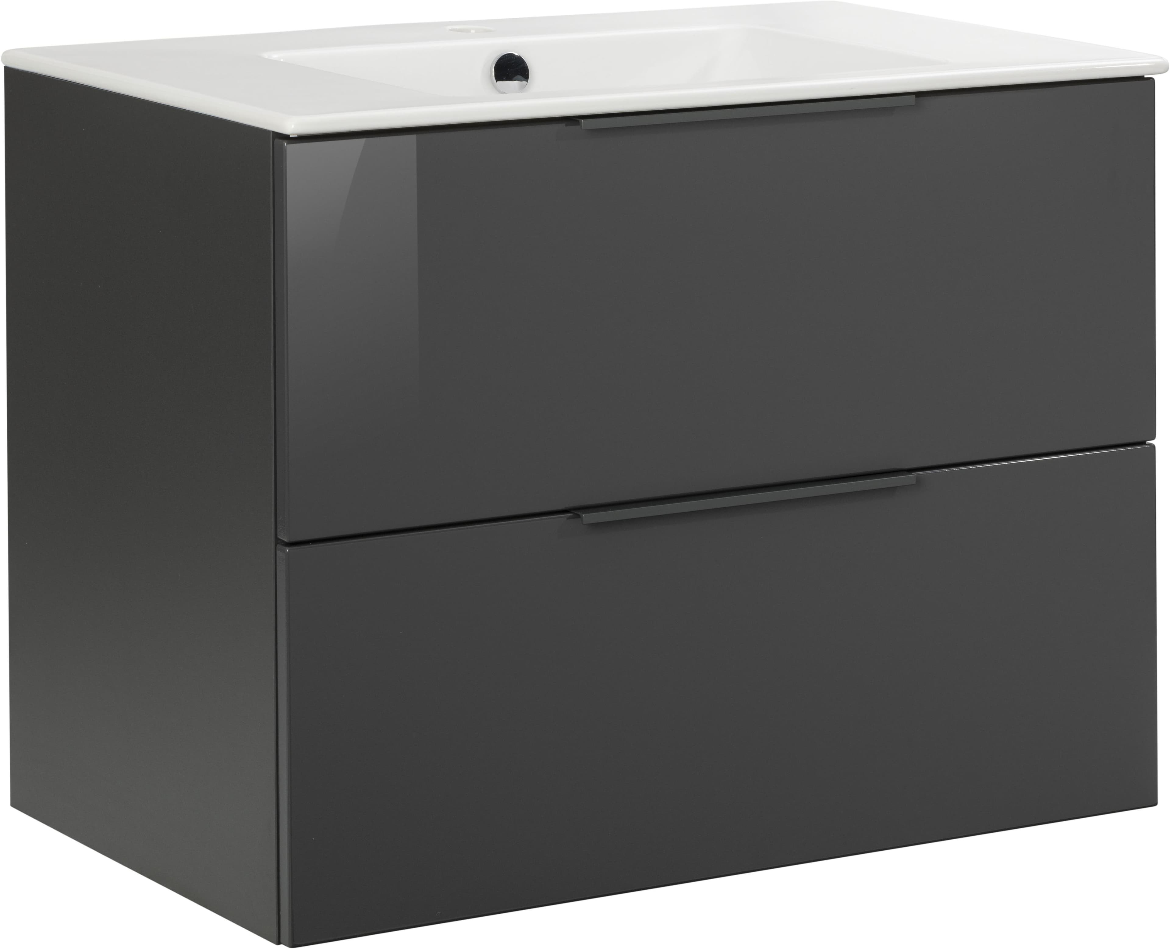 Fackelmann Waschplatz-Set LUNA Anthrazit Hochglanz Waschtisch 2-teilig