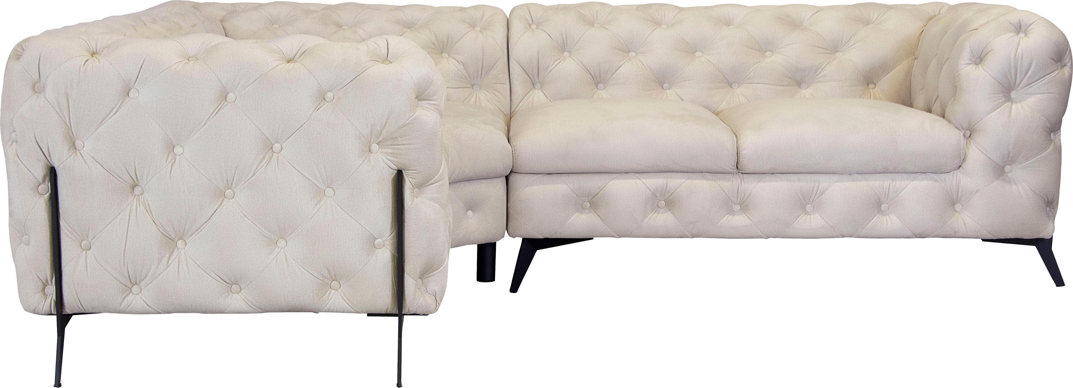 HOME AFFAIRE Chesterfield-Sofa Amaury L-Form Beige Polyester