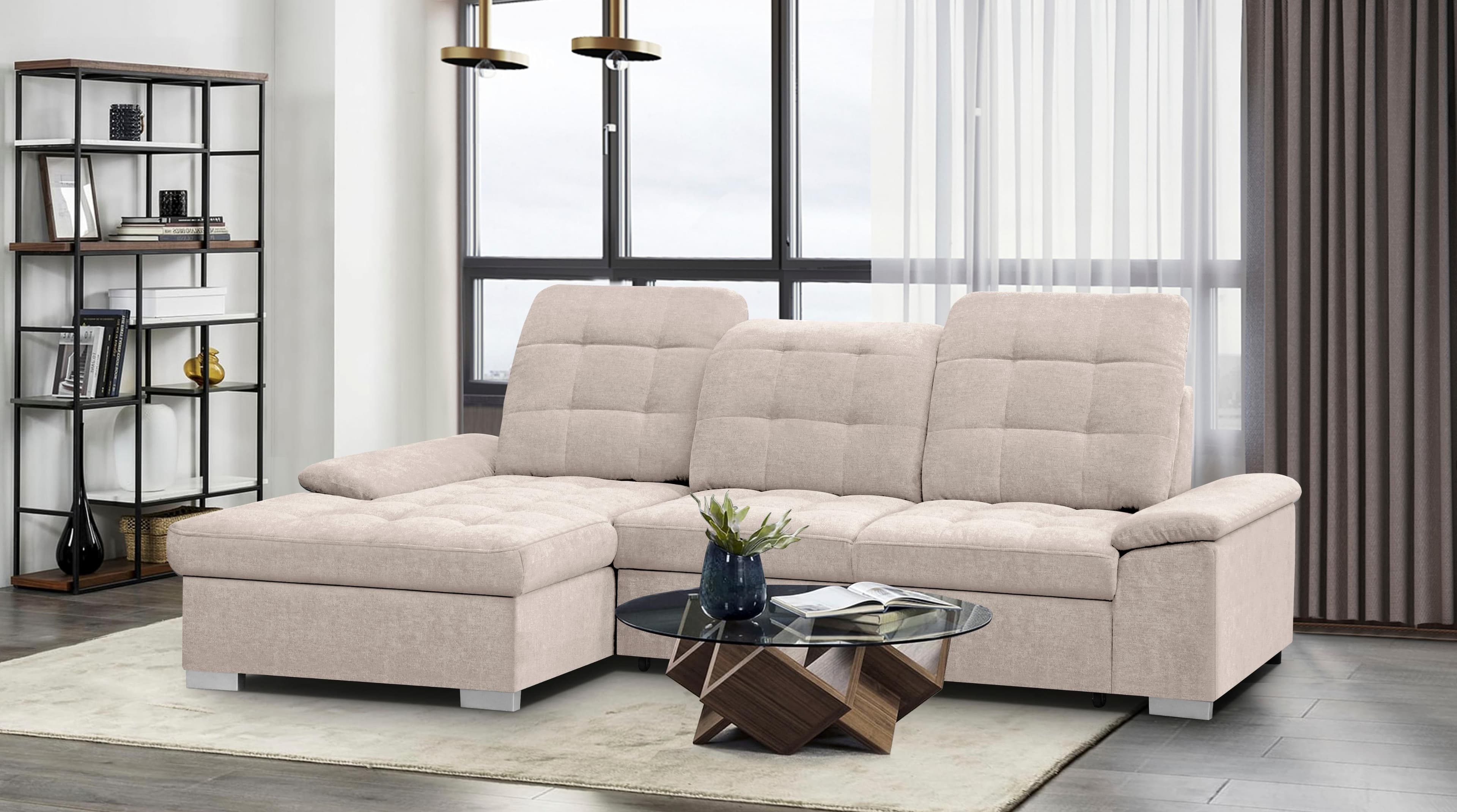 Ecksofa WERK2 Carmen mit Bettfunktion und Bettkasten Creme