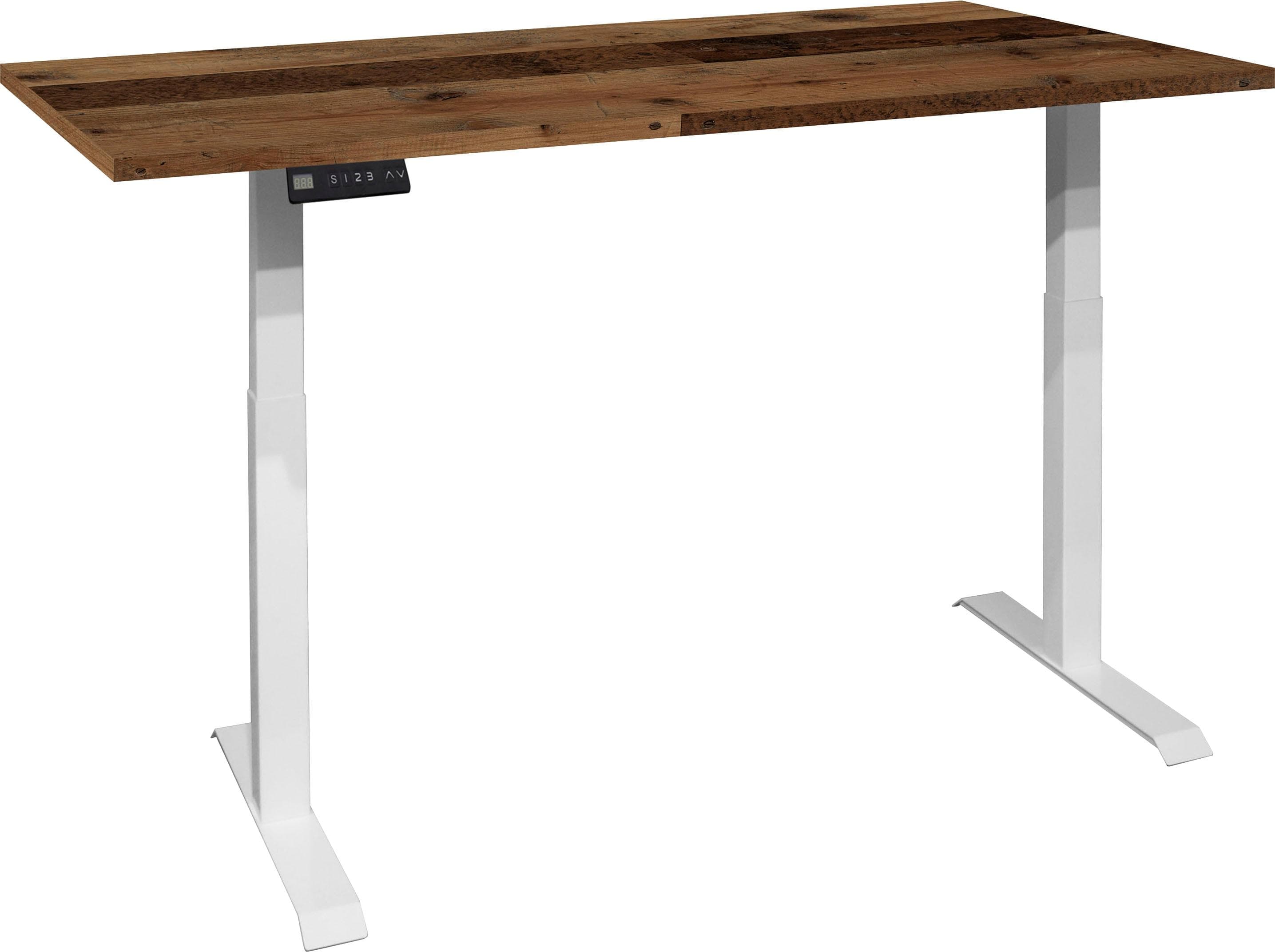 Mäusbacher Big System Office Schreibtisch Weiß Texas Oak 160 cm Elektrisch Höhenverstellbar