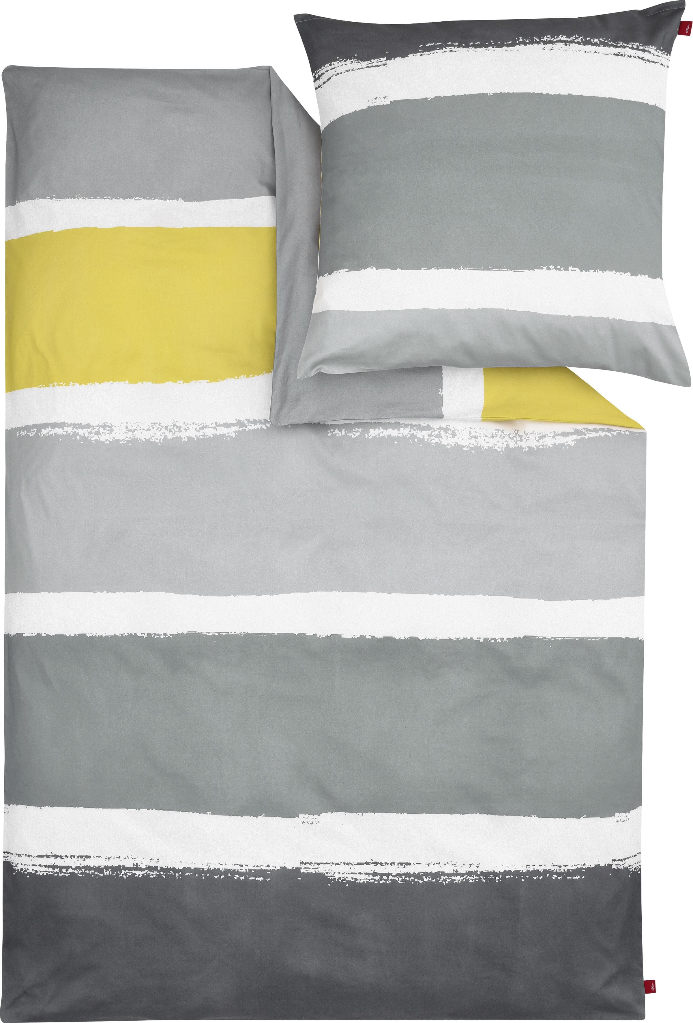 s.Oliver Mako-Satin Bettwäsche Grau Gelb Gestreift 2-tlg