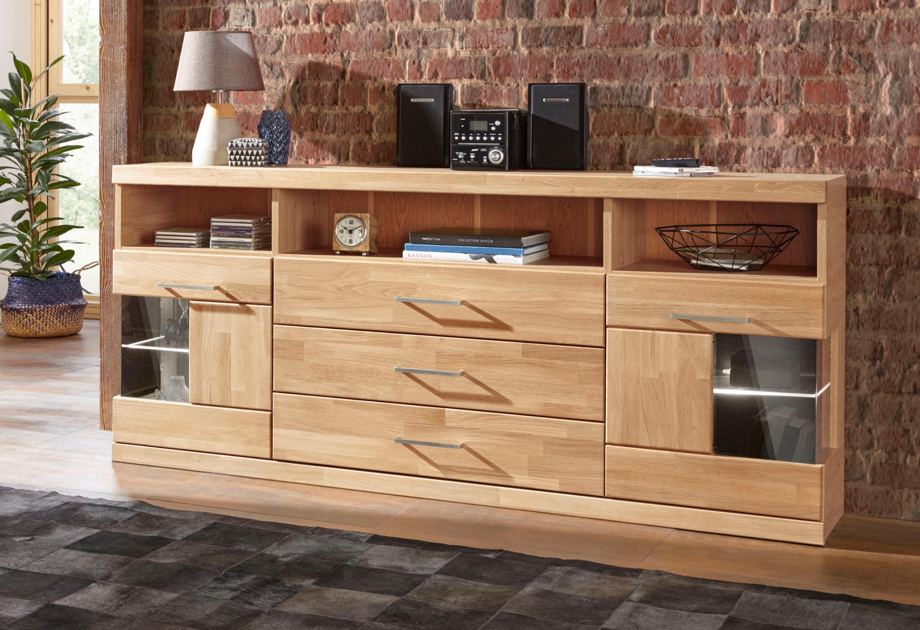OTTO HOME Sideboard Ribe Eiche teilmassiv mit Glasfronten