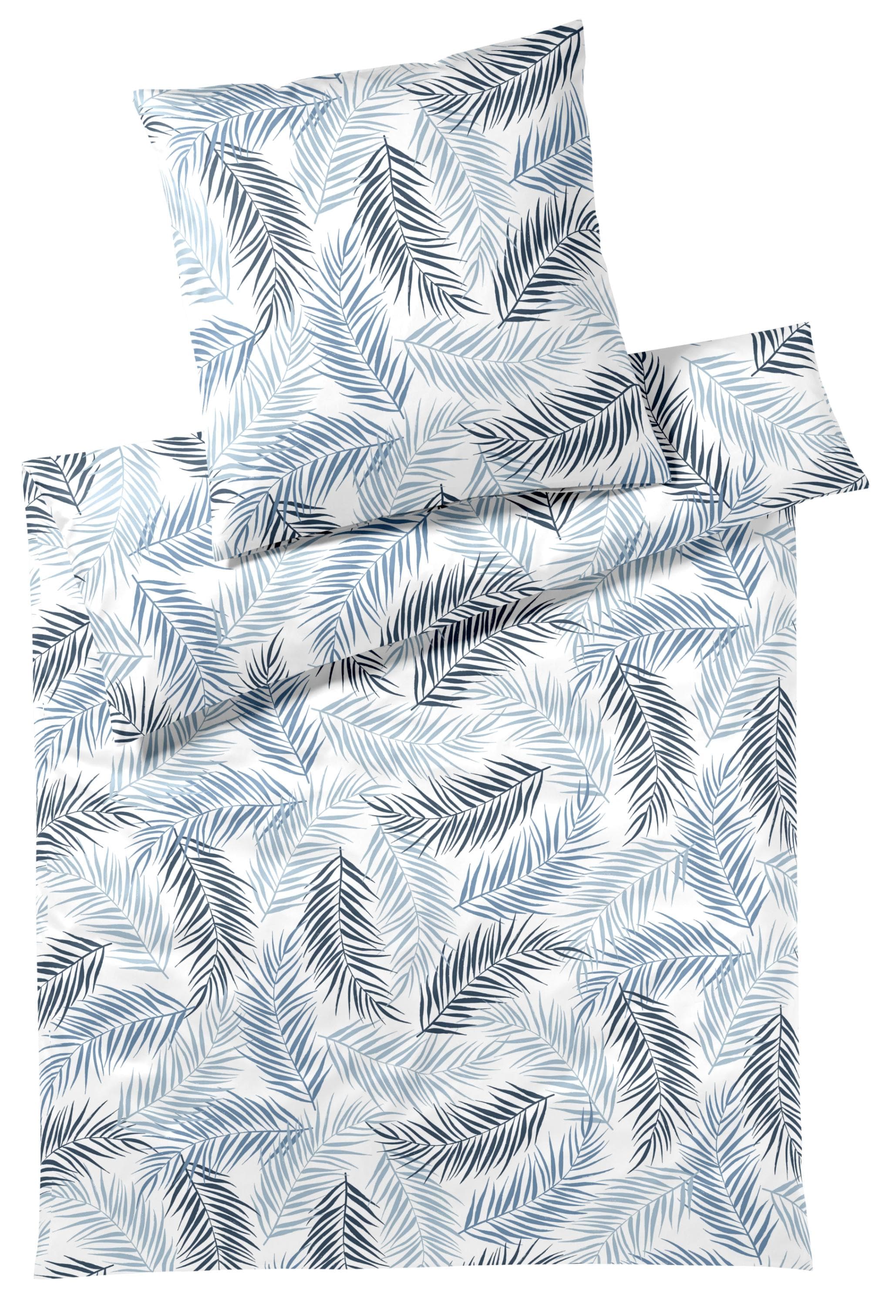 ELEGANTE Bettwäsche Set Palm Navy-Blau Satin 155x220cm