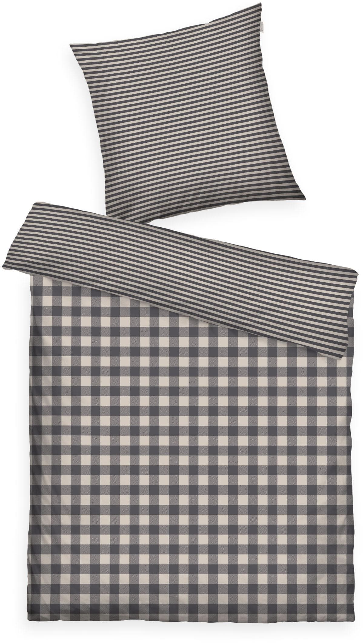TOM TAILOR HOME Bettwäsche CLASSIC CHECK Grau Beige Flanell 155x220cm
