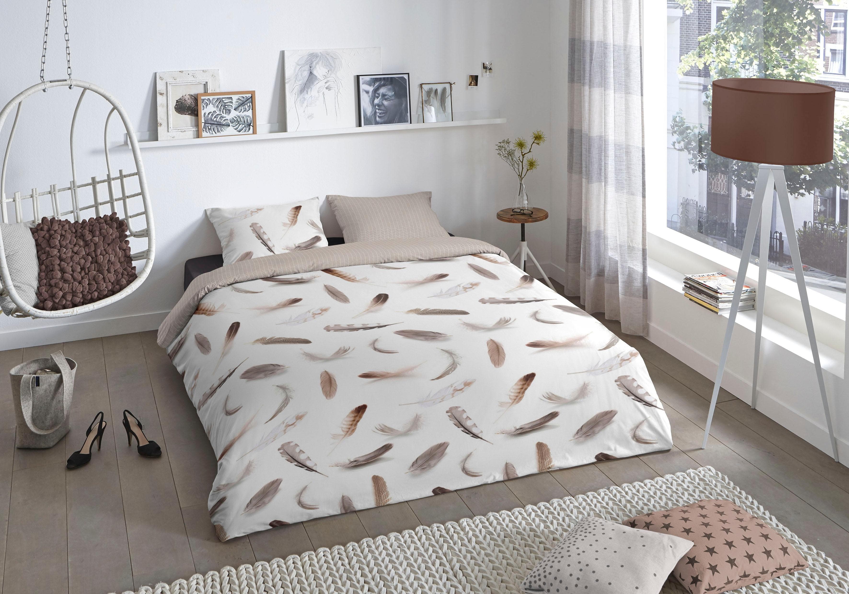 Good Morning Wendebettwäsche Feathers Weiß Beige Flanell