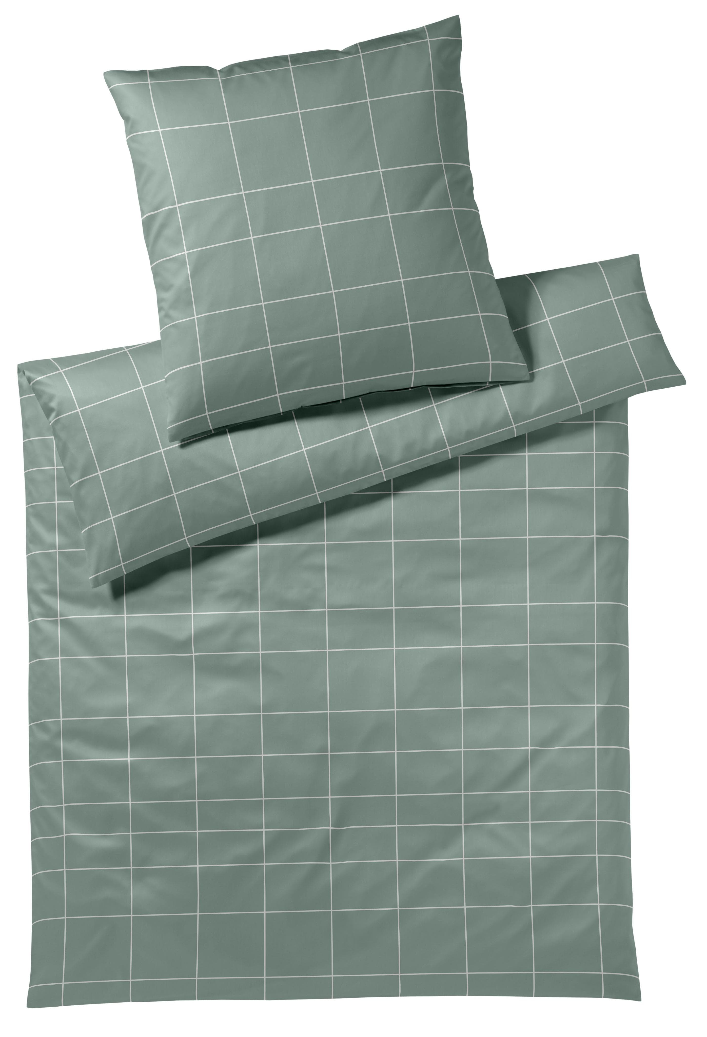ELEGANTE Bettwäsche Cross Mako-Satin Grün Kariert