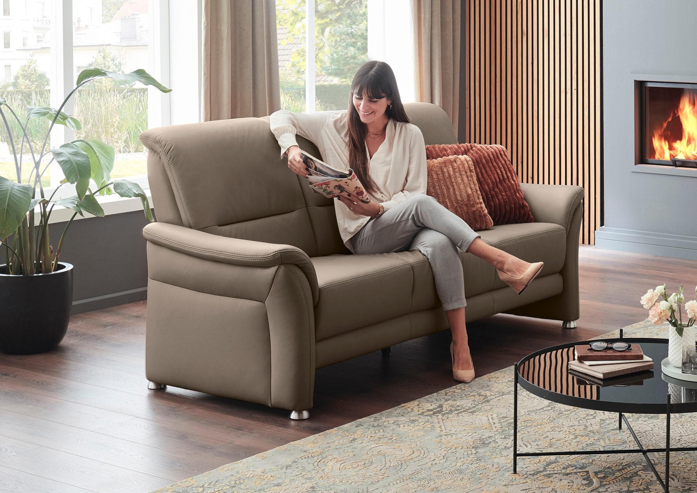 3-Sitzer Sofa DIE PLANBAR Federkernpolsterung Glattleder Torro Artischocke