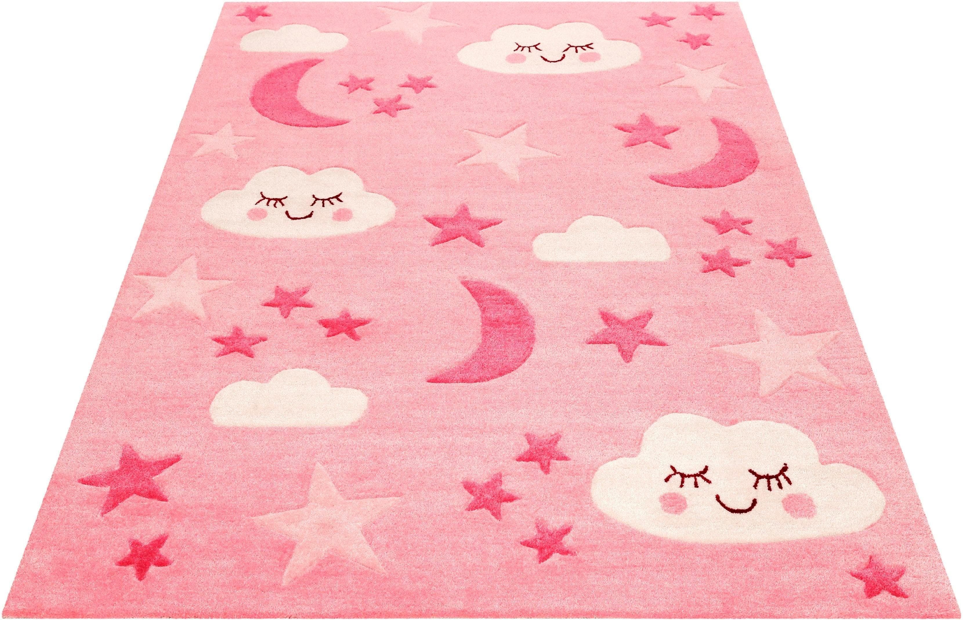 Kinderteppich SMART KIDS LaLeLu Rosa Mond Sterne Wolken