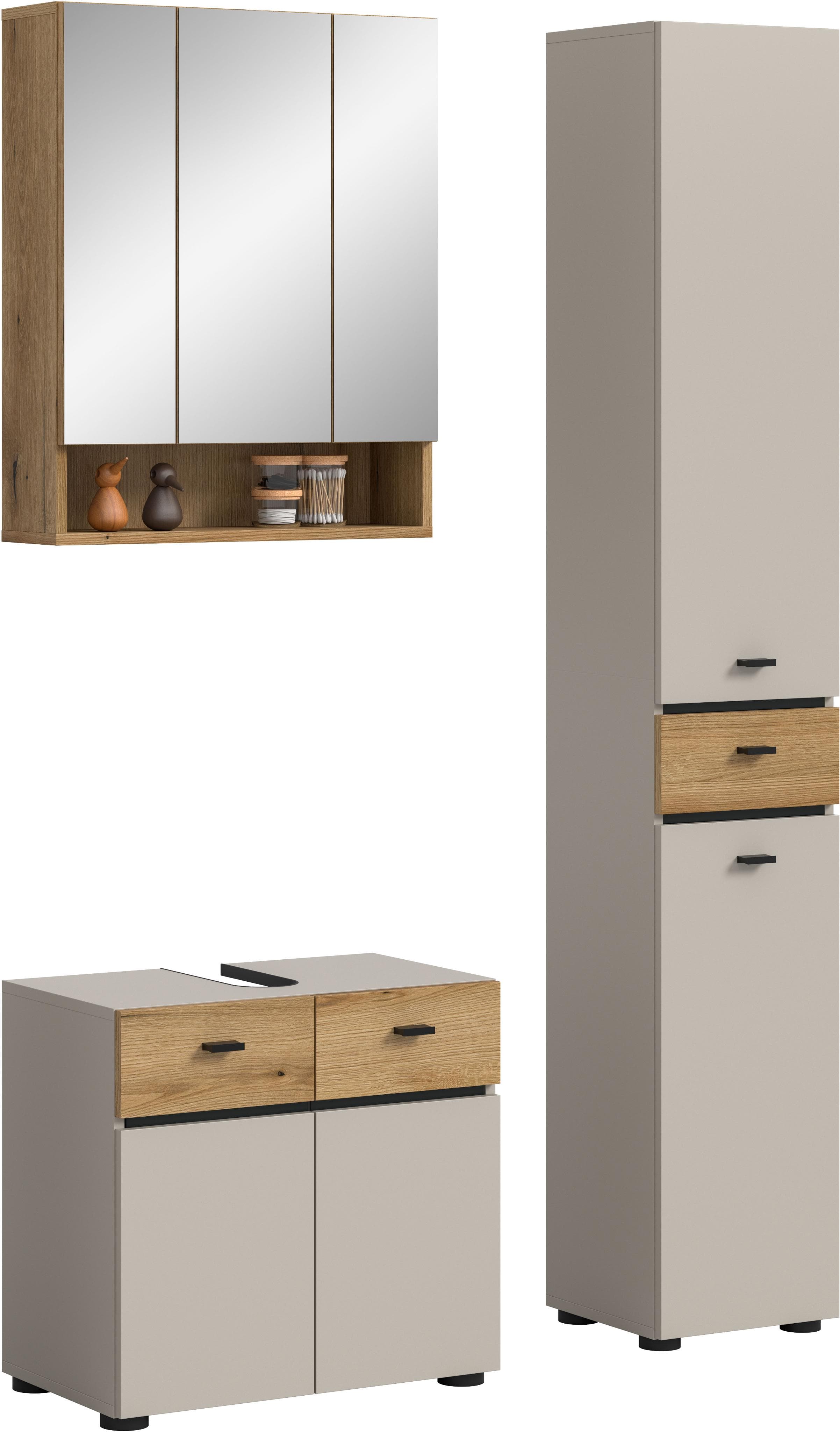 Welltime Badmöbel-Set VANN 3-teilig Modern Kaschmir Evoke Oak Nachbildung Schwarz