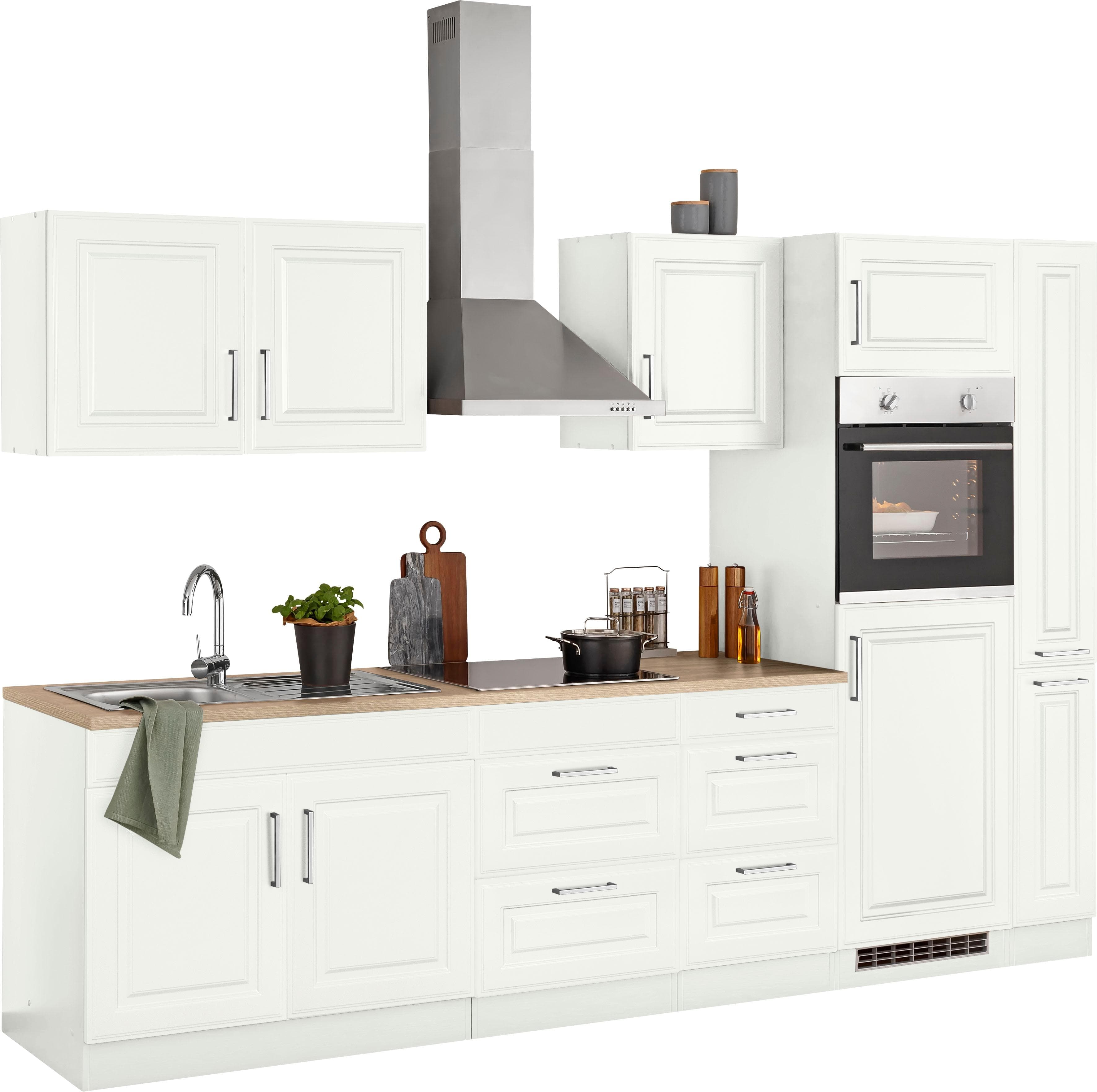 KOCHSTATION Küchenzeile KS-Stockholm, Breite 300 cm, mit hochwertigen MDF Fronten im Landhaus-Stil