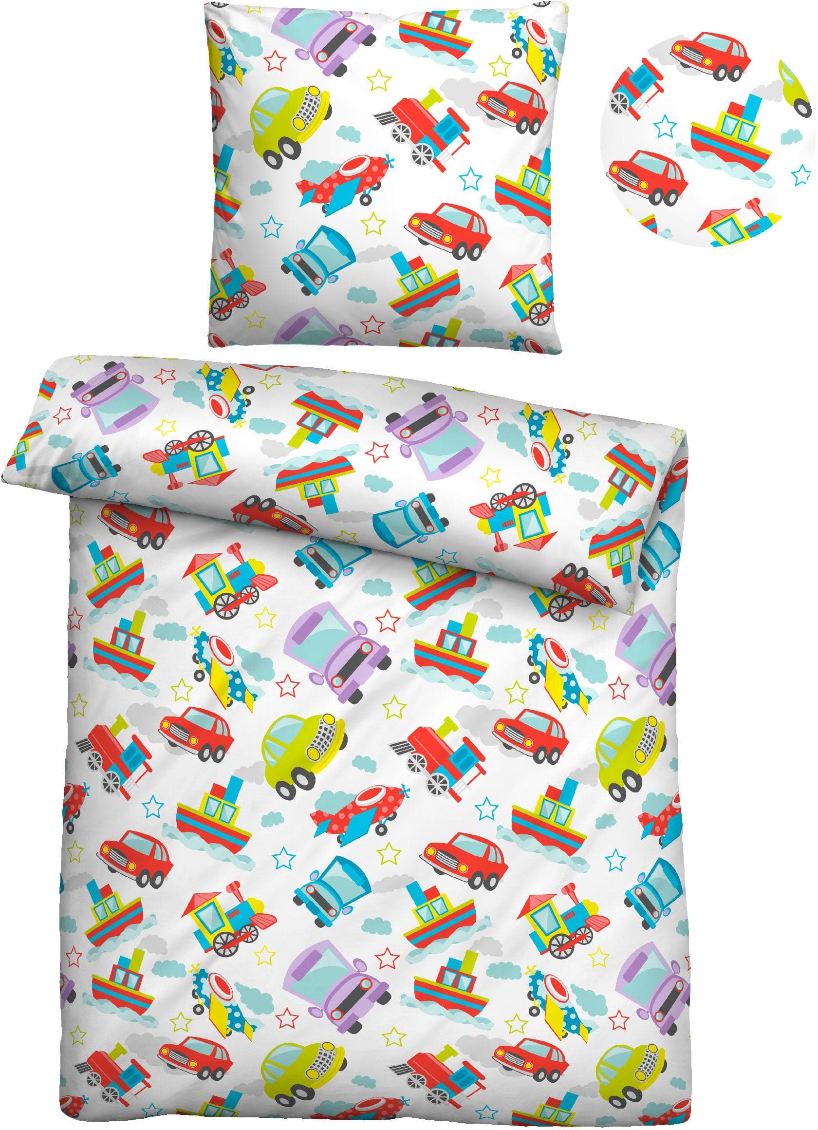 Biberna Kinderbettwäsche Adrian: Fahrzeugdesign, Baumwolle, Reißverschluss