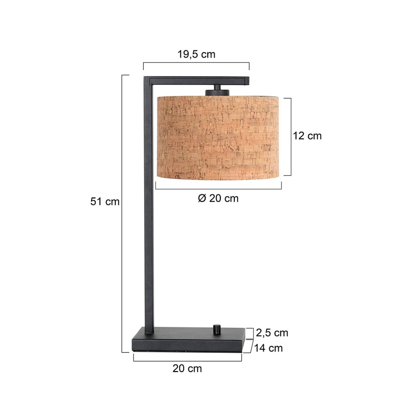 Tischlampe Stang Schwarz/Braun Metall Kork