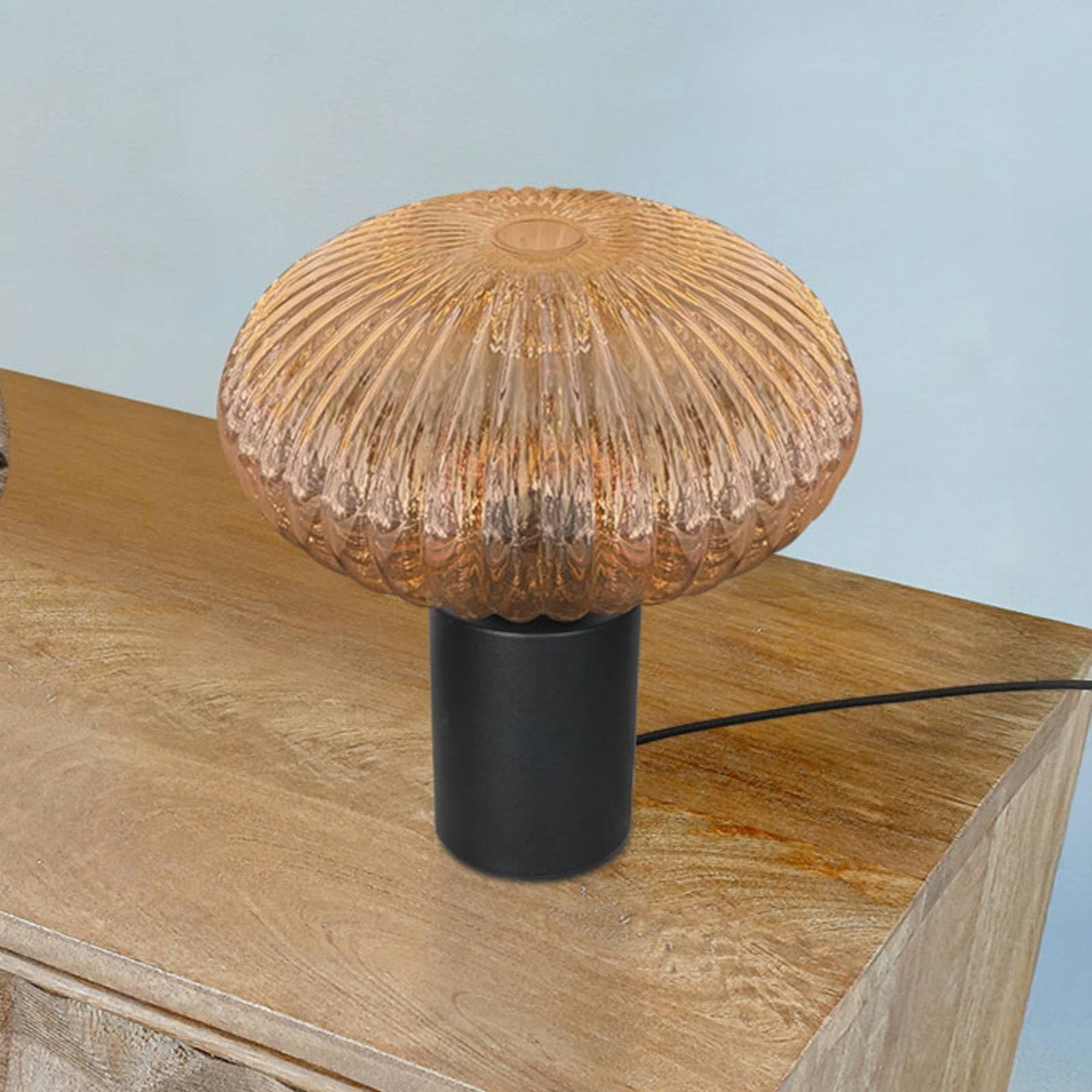 Steinhauer Tischlampe Bloeba Ø 30 cm Schwarz/Bernstein Glas