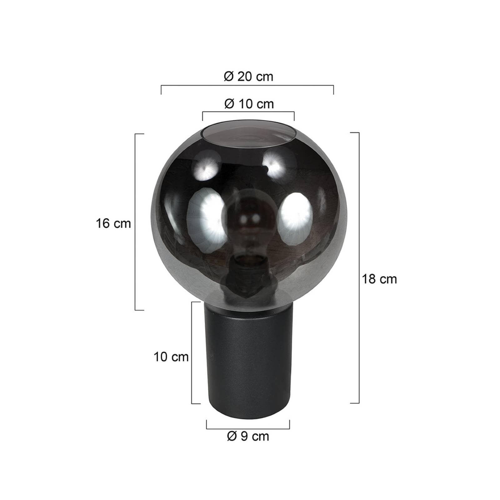 Tischlampe Bloeba, Schwarz/Rauchgrau, Ø 20 cm, Glas Kugel