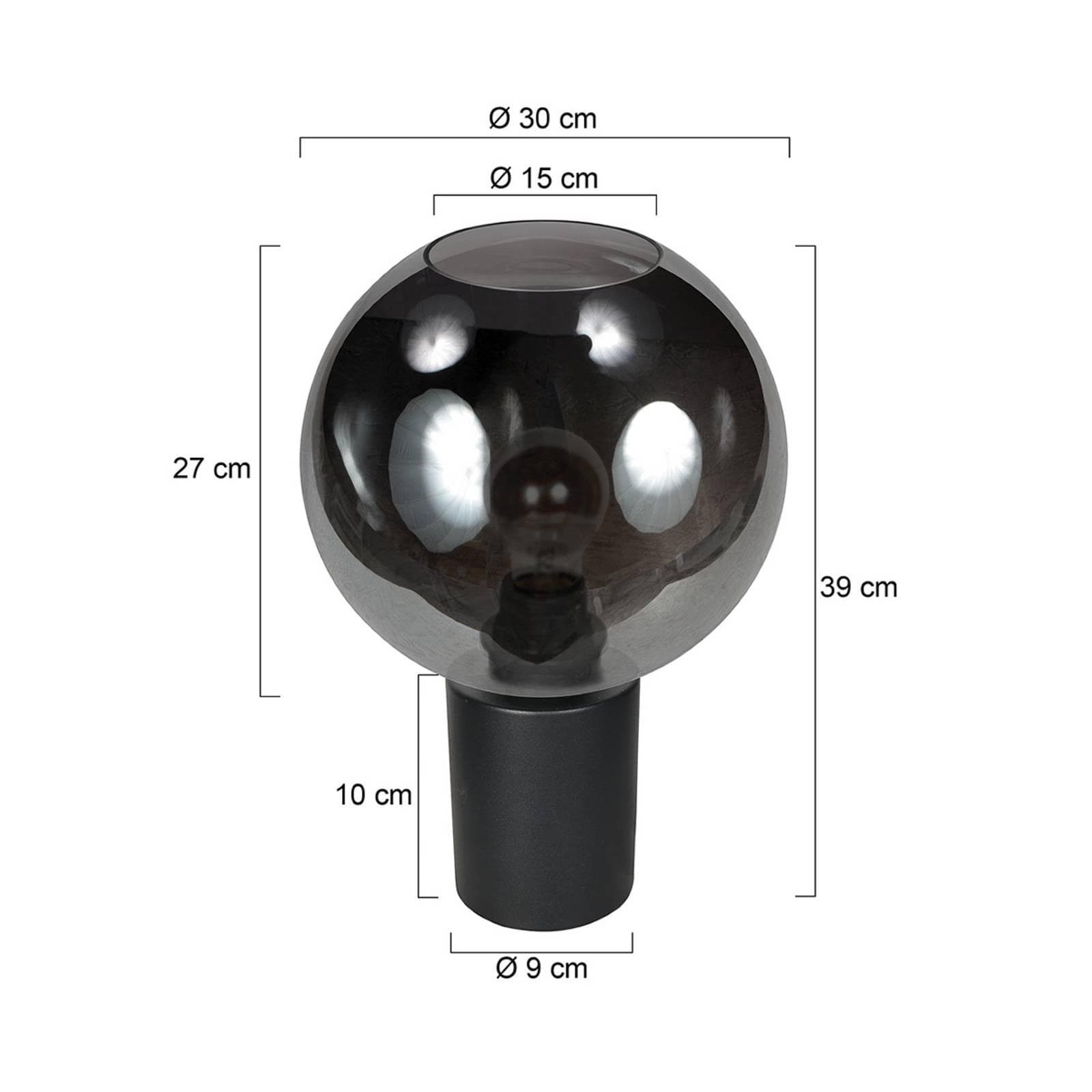 Steinhauer Tischlampe Bloeba Schwarz/Rauchgrau Glas Kugel