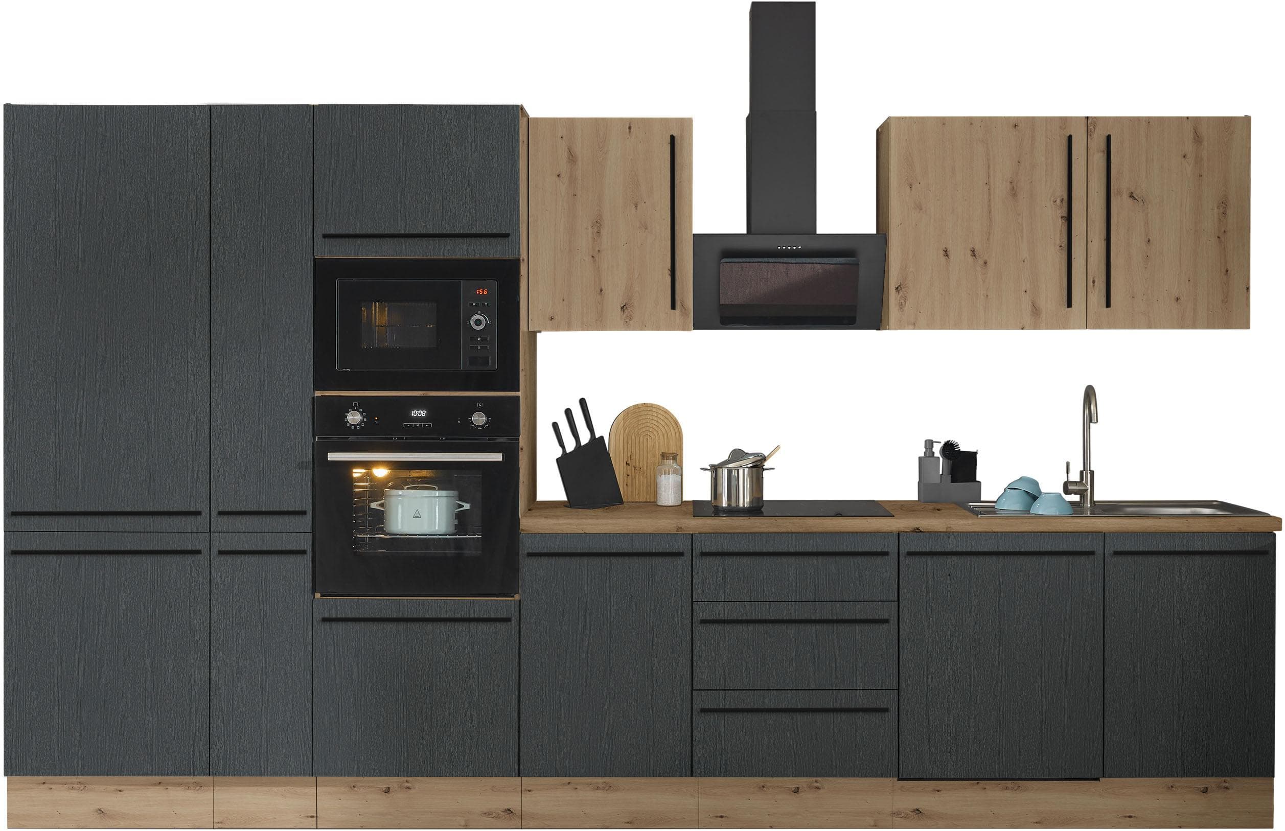 KOCHSTATION Küchenzeile Florida Schwarz Softclose