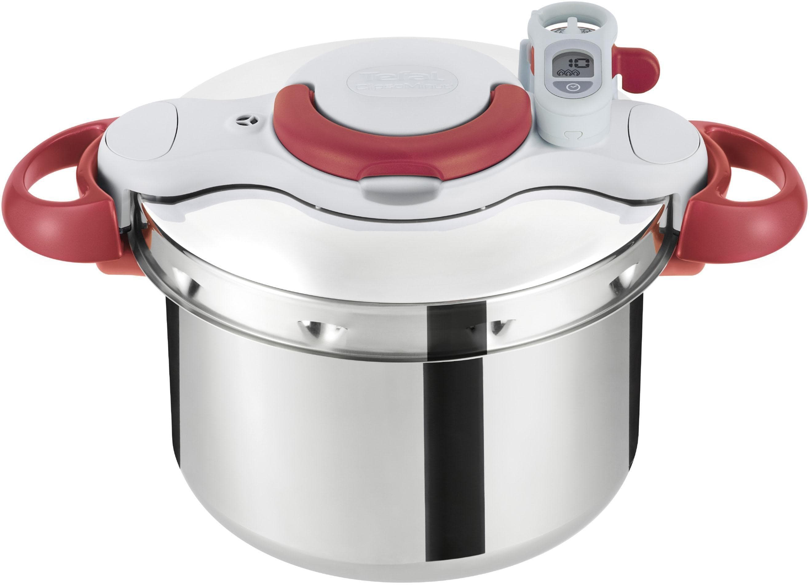 TEFAL Clipso Minut' Perfect Schnellkochtopf 6 Liter Silber/Rot Edelstahl Induktion