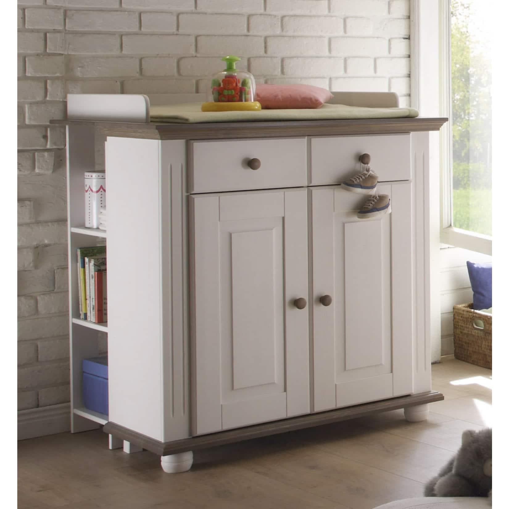 Wickelkommode aus massivem Kiefernholz in Lava-Weiß